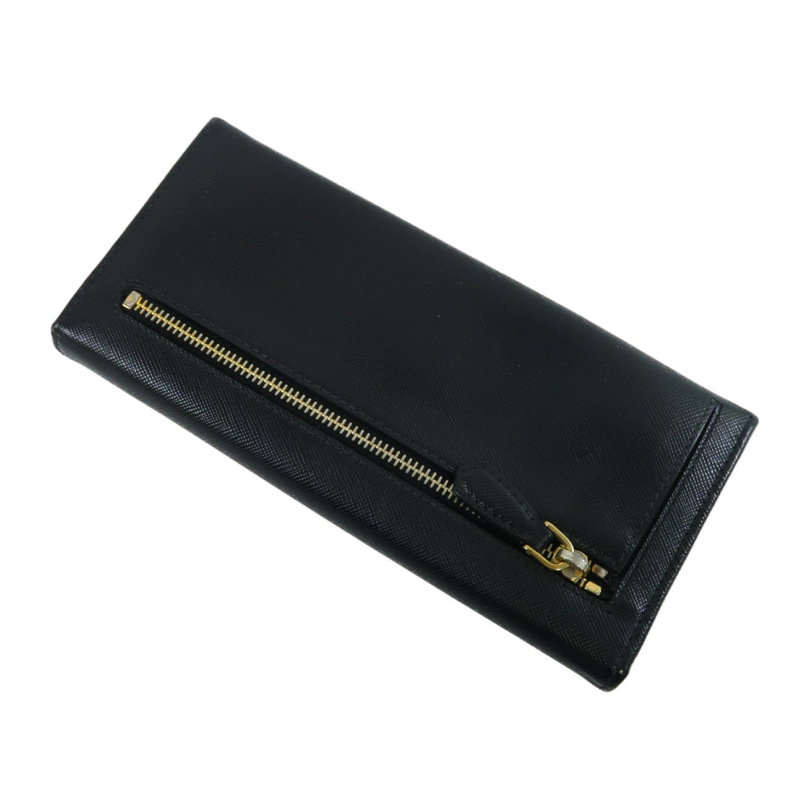 PRADA Saffiano皮革Long Wallet金扣長錢包黑色