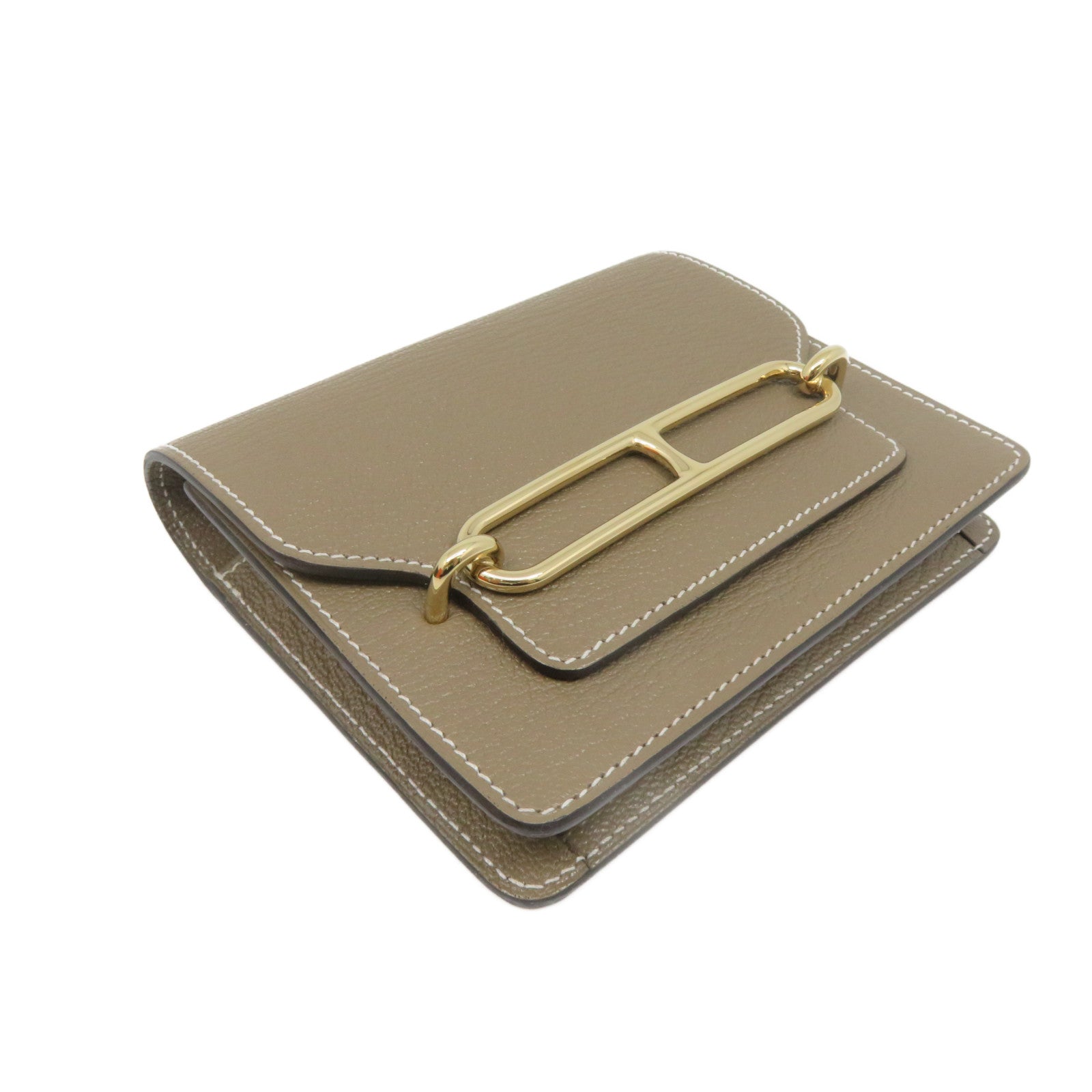 HERMES Chevre皮革金扣Roulis slim wallet钱包啡色