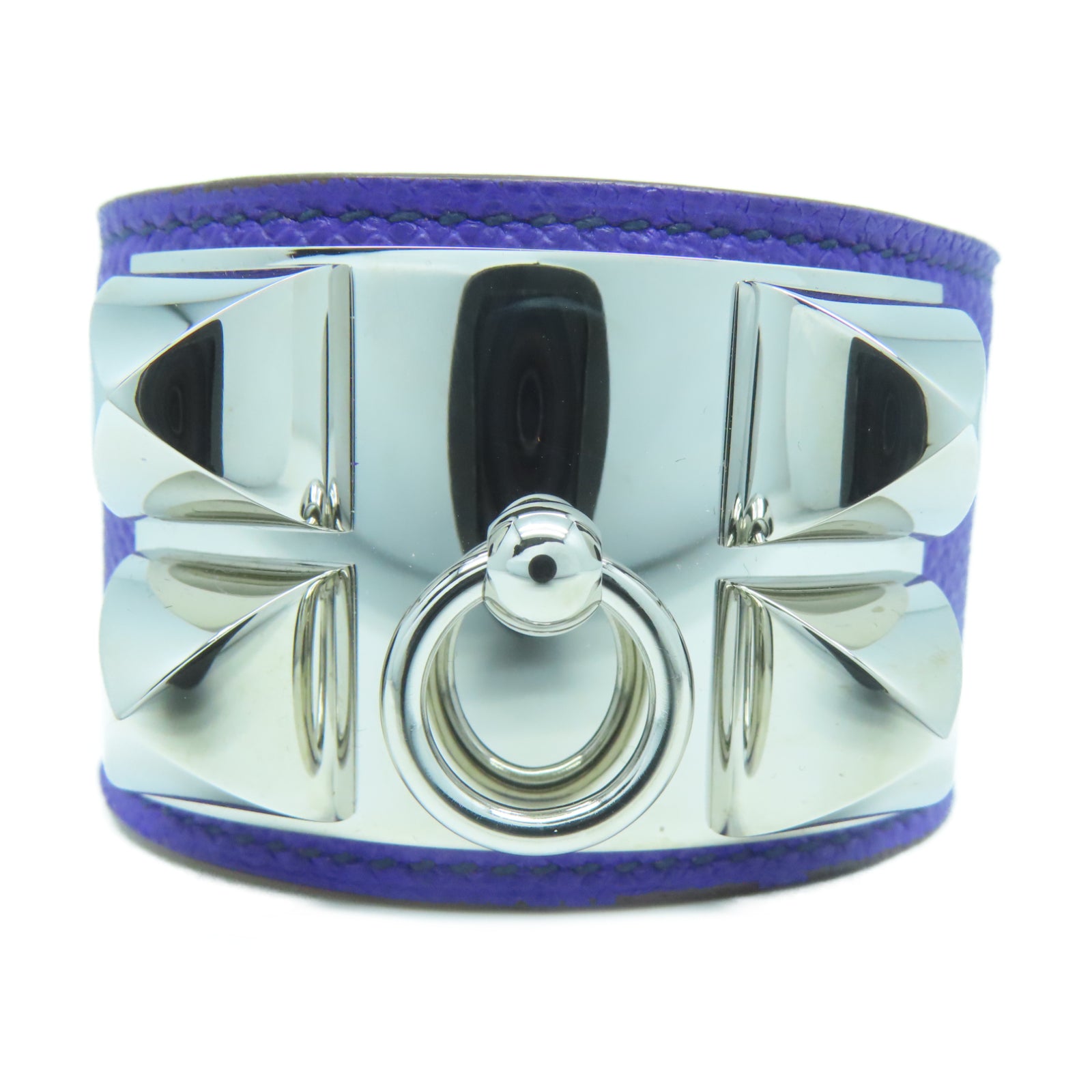HERMES Epsom皮革/金属CDC Bracelet銀扣手鐲Violet紫色