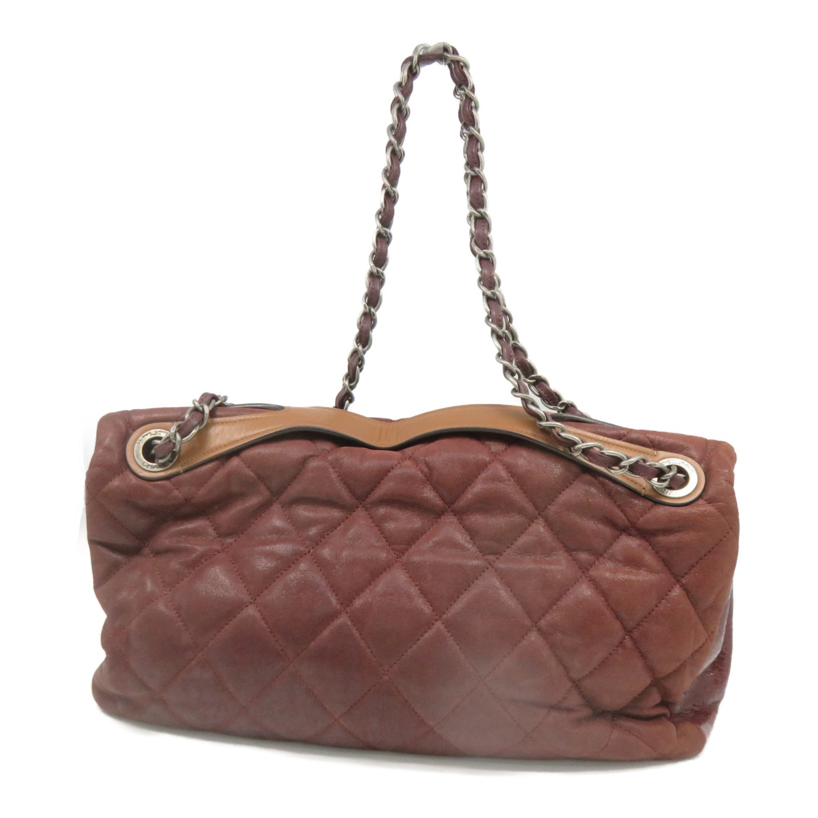 CHANEL [Sharp Discount] Lingge Cowhide Leather Chain Shoulder Bag Silver Buckle Shoulder Bag Brown