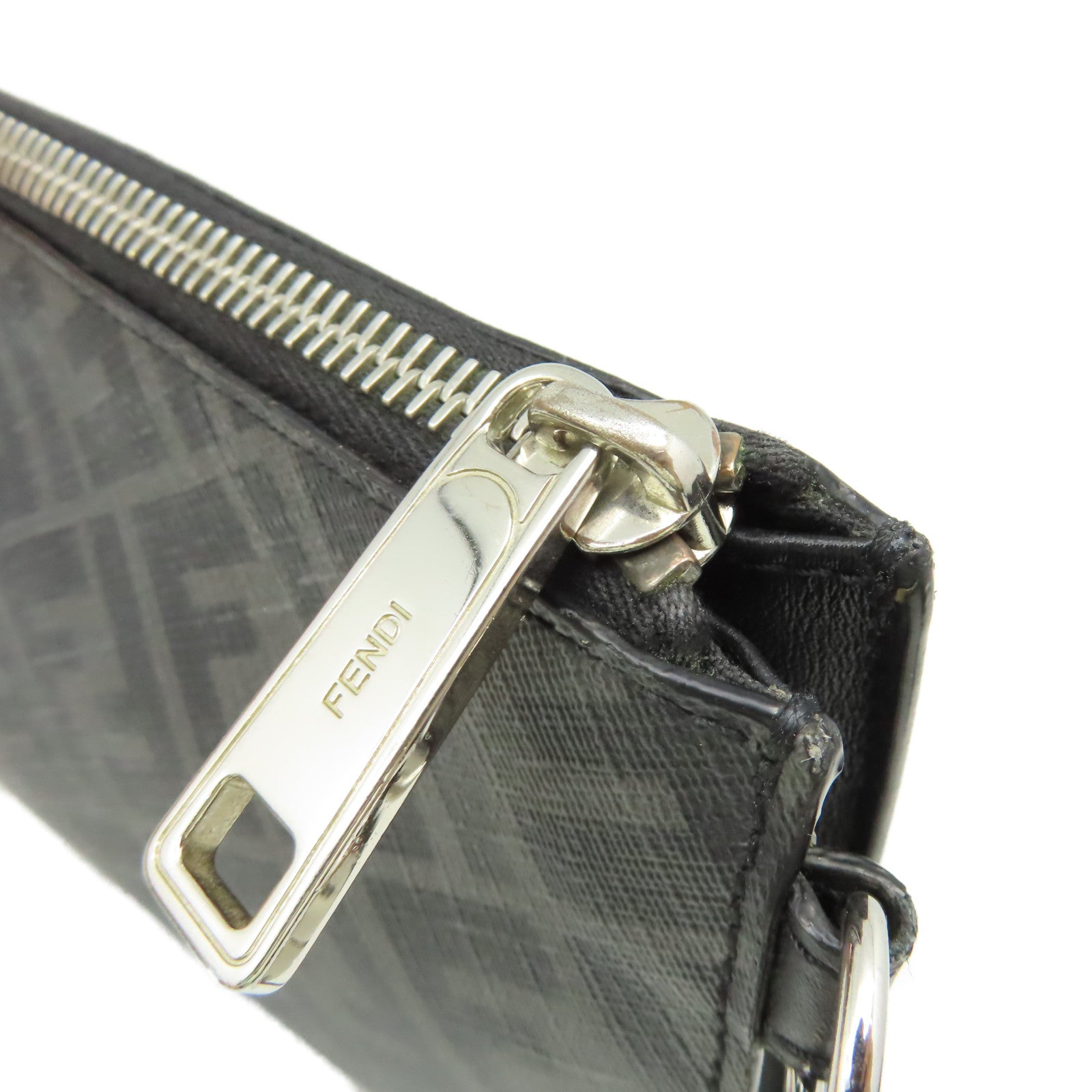 FENDI 塗層帆布/牛皮皮革Clutch Bag銀扣手拿包碳灰色/黑色/黃色