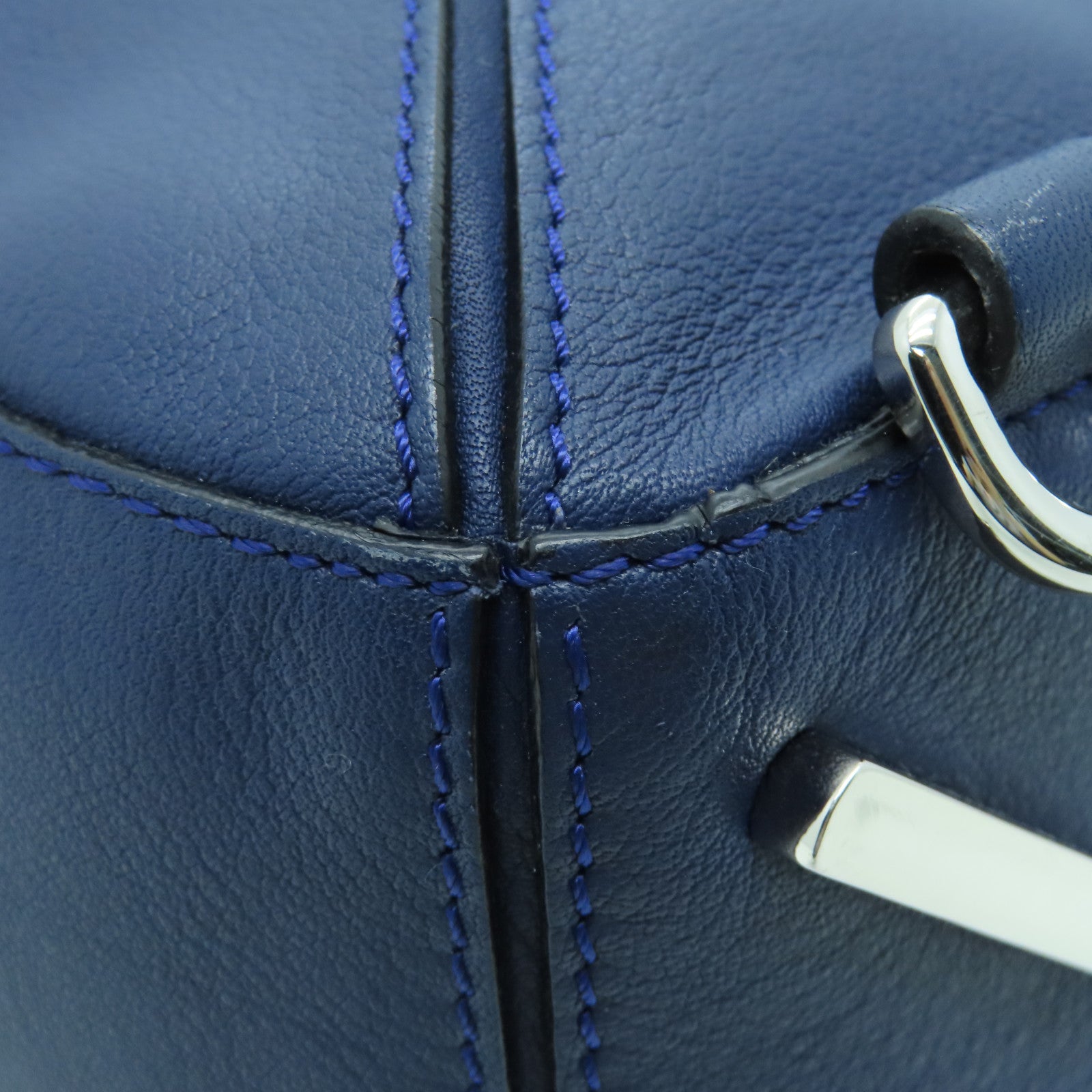 LOEWE cowhide leather Puzzle Bag silver buckle handle shoulder bag blue