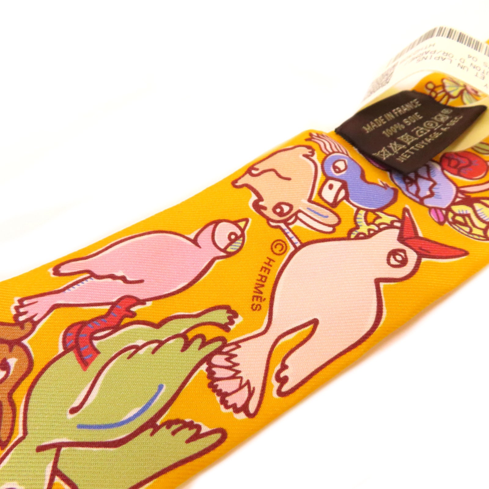 HERMES 絲質Twilly絲巾橙黄色/彩色