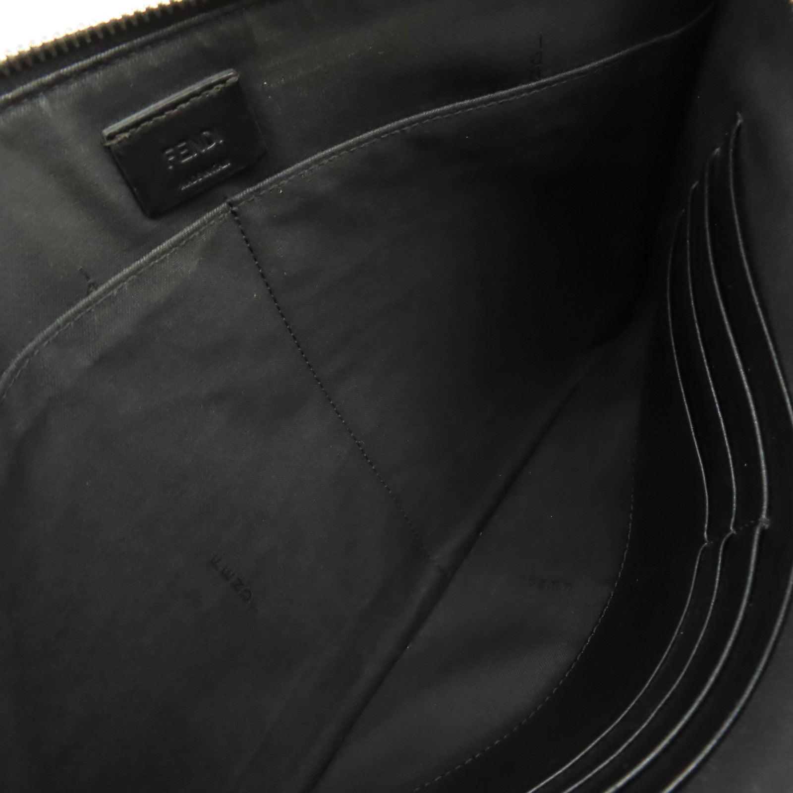 FENDI 塗層帆布/牛皮皮革Clutch Bag銀扣手拿包碳灰色/黑色/黃色