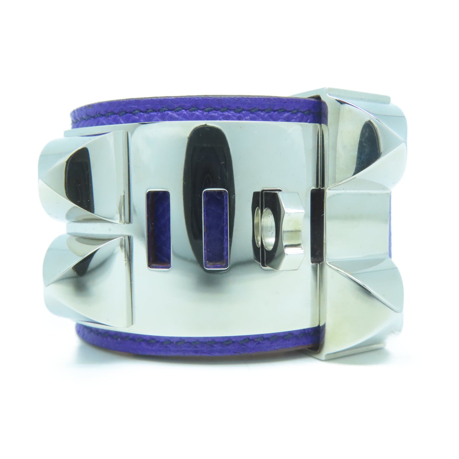HERMES Epsom皮革/金属CDC Bracelet銀扣手鐲Violet紫色