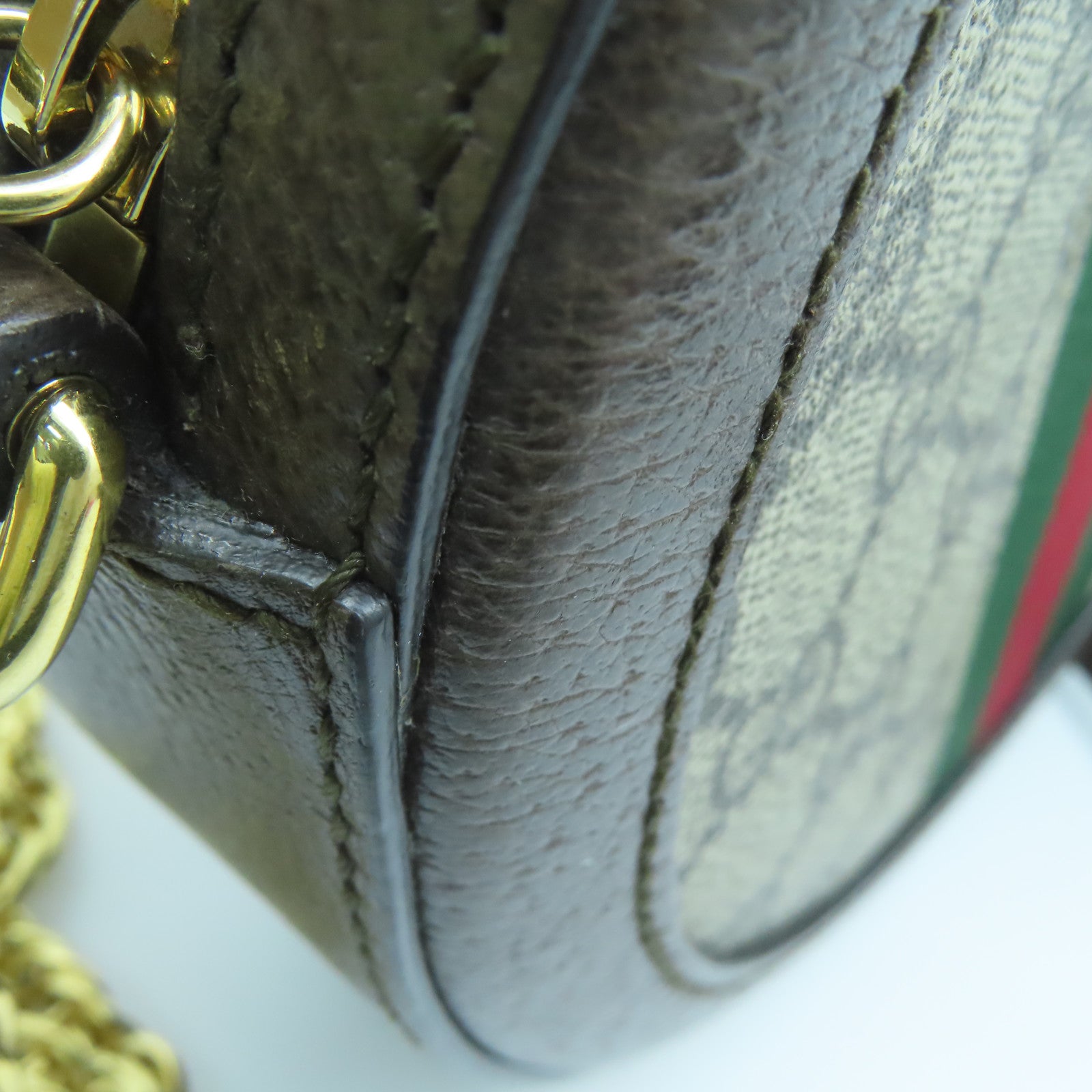 GUCCI 塗層帆布Ophidia GG金扣鏈帶肩背袋啡色