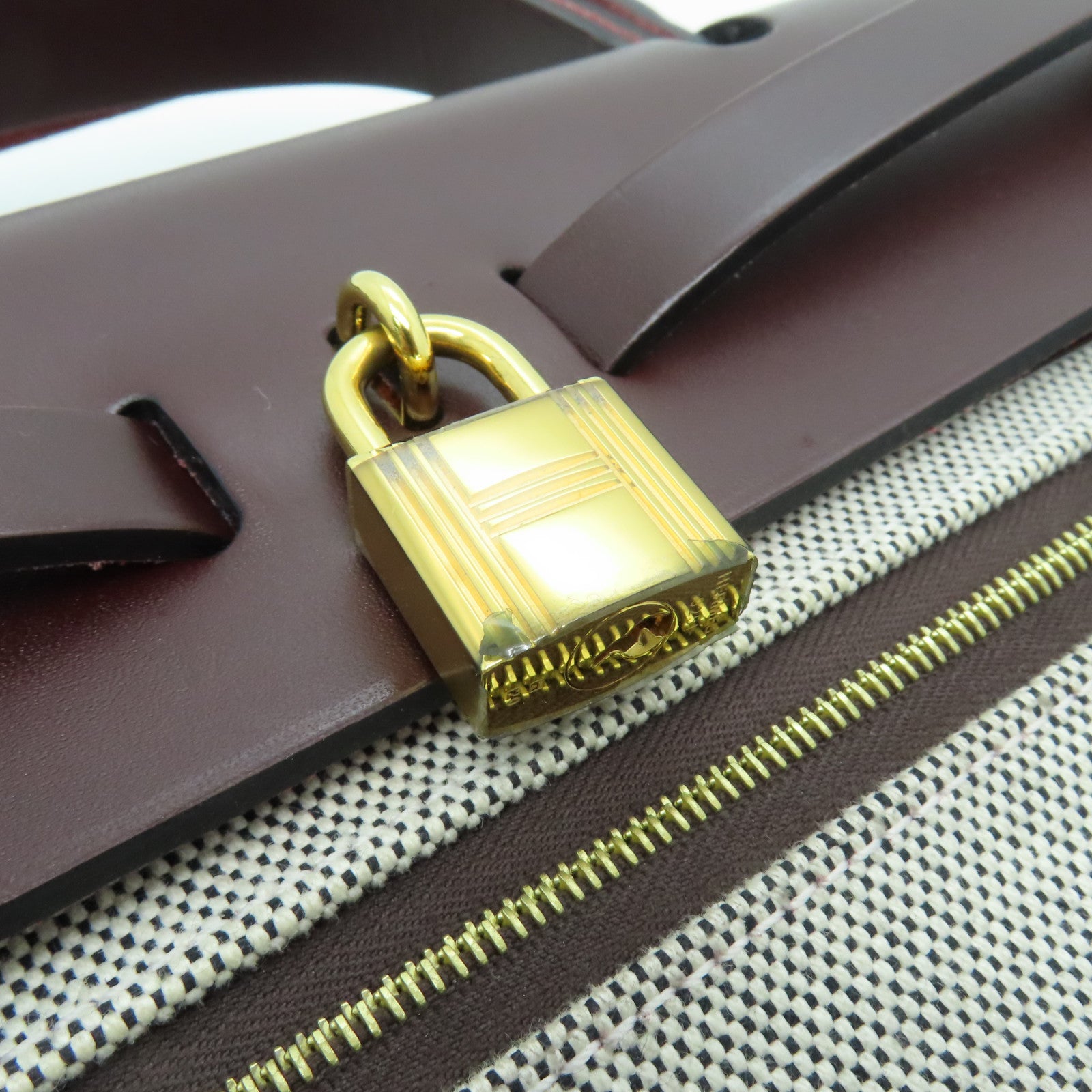 HERMES Canvas Herbag PM Gold Buckle Hand Shoulder Dual-purpose Bag Wine Red