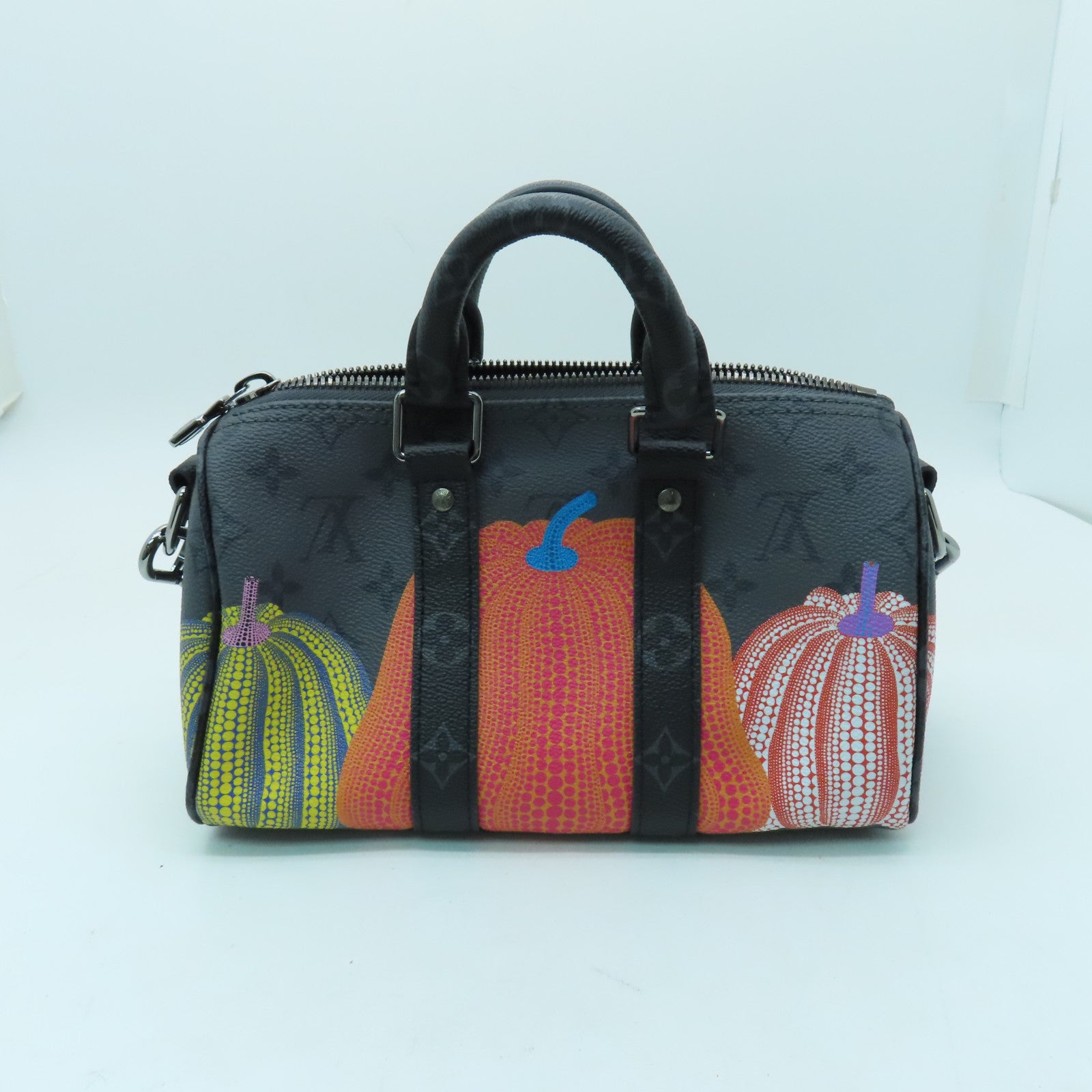 LOUIS VUITTON Monogram Eclipse YK Keepall 25银扣手挽肩背两用袋灰色/多色
