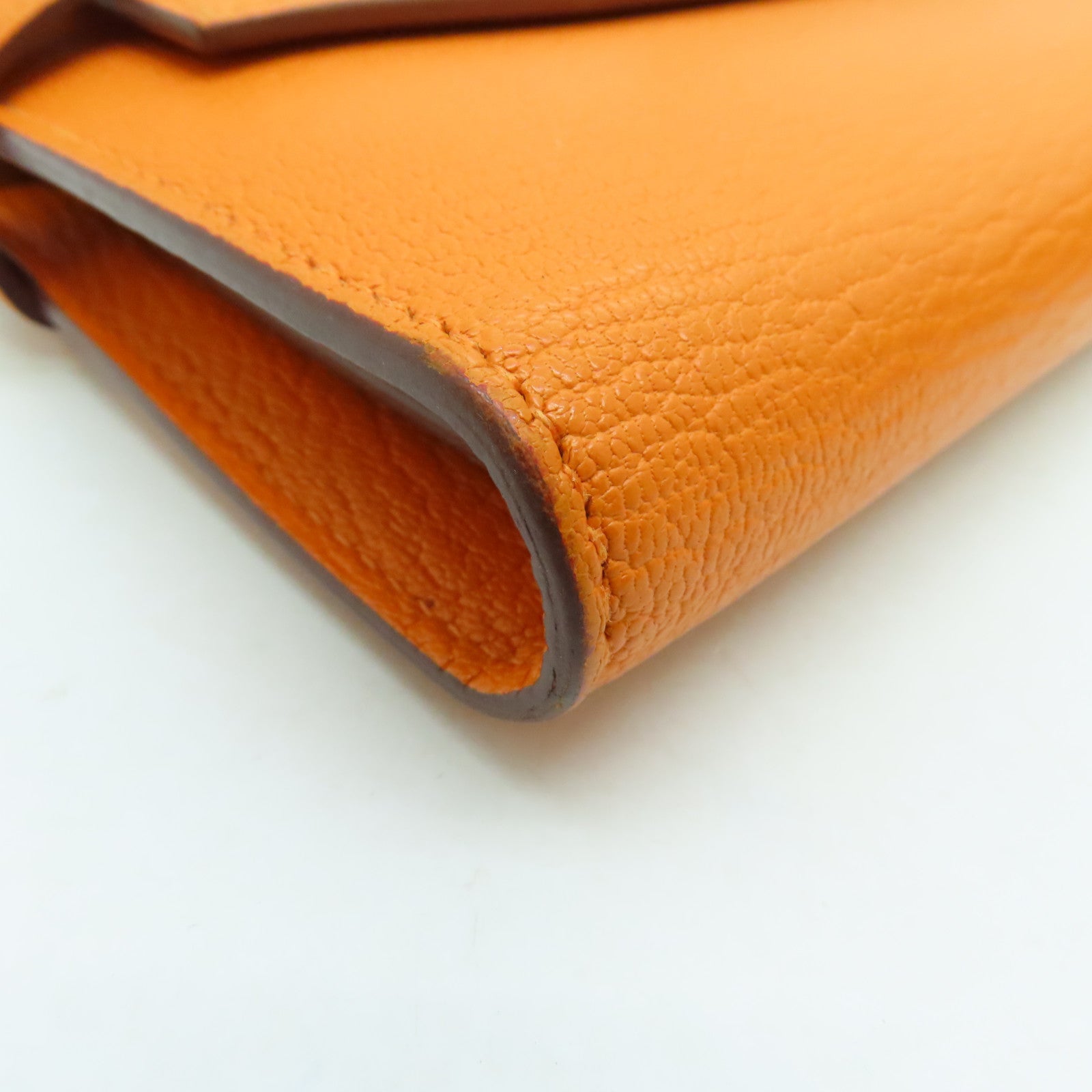HERMES Chevre皮革Kelly Wallet銀扣長錢包橙色