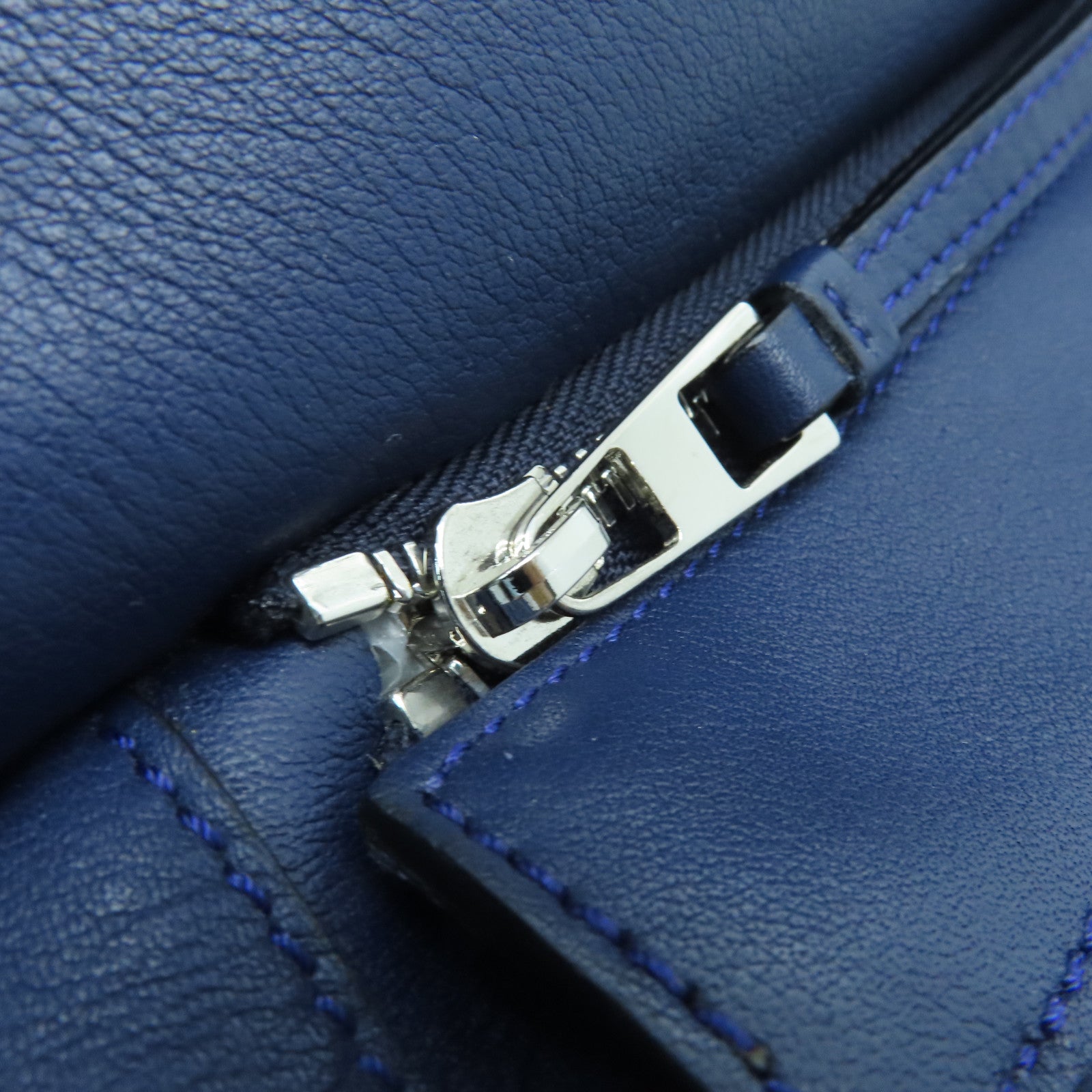 LOEWE cowhide leather Puzzle Bag silver buckle handle shoulder bag blue