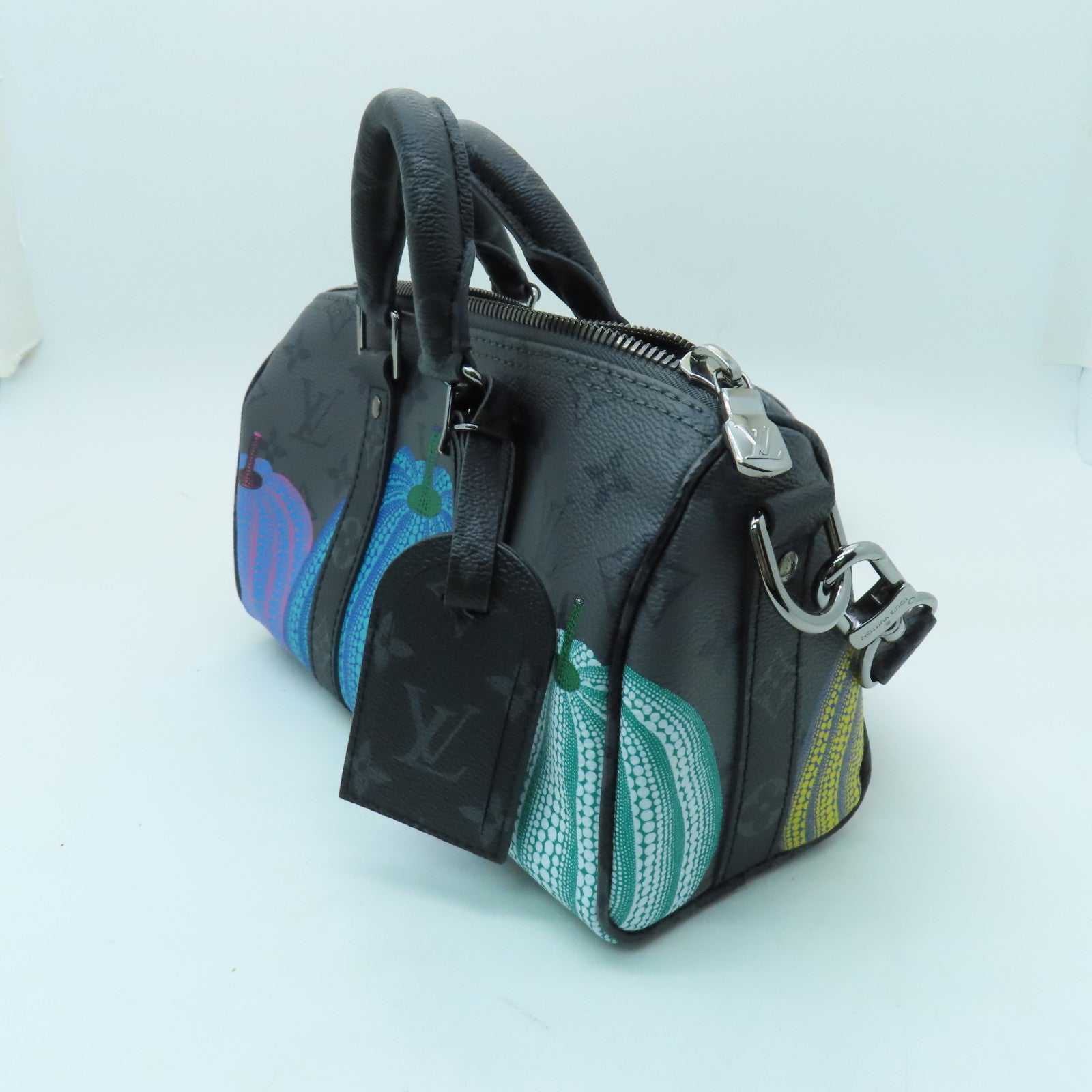 LOUIS VUITTON Monogram Eclipse YK Keepall 25银扣手挽肩背两用袋灰色/多色