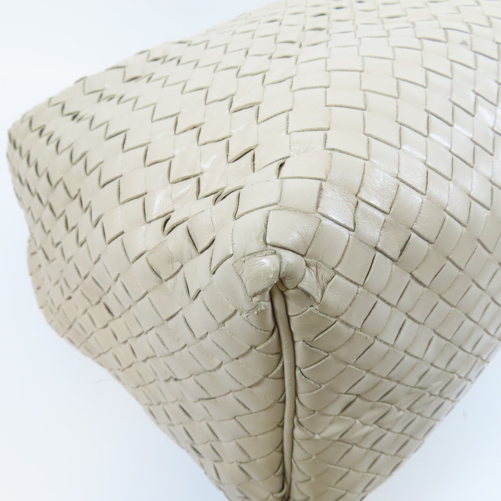 BOTTEGA VENETA 織紋牛皮皮革Shoulder Bag銀扣肩背袋米色