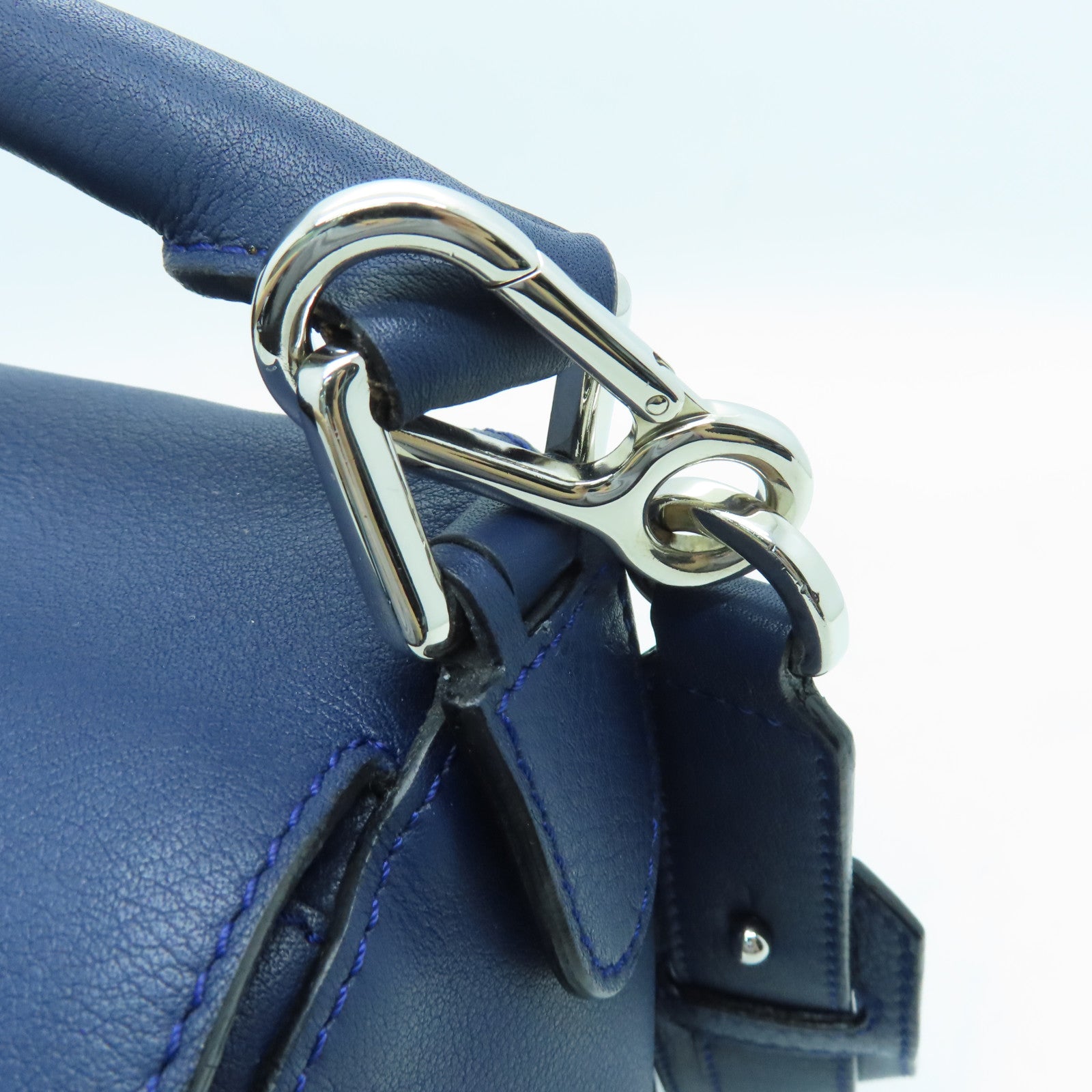 LOEWE cowhide leather Puzzle Bag silver buckle handle shoulder bag blue