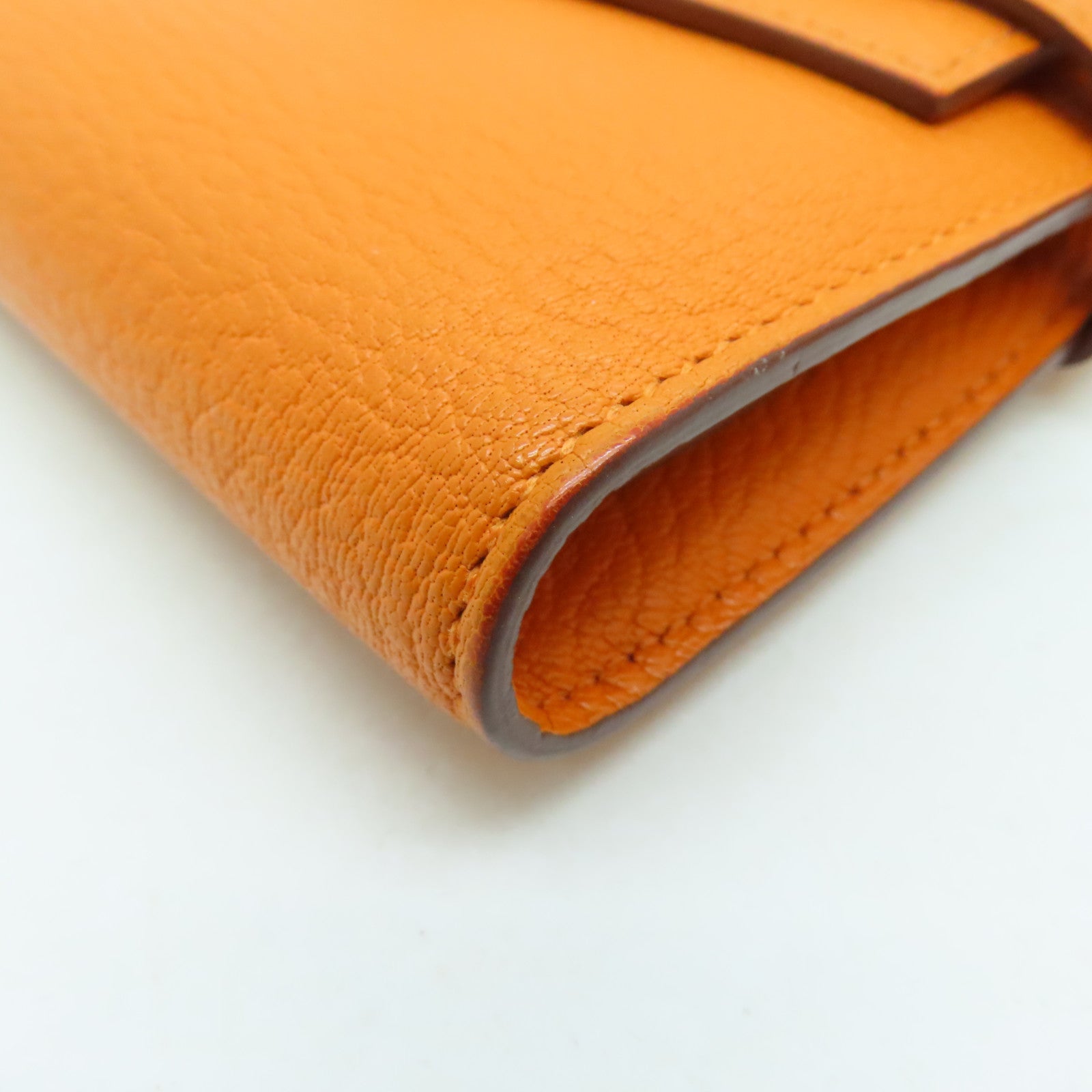 HERMES Chevre皮革Kelly Wallet銀扣長錢包橙色