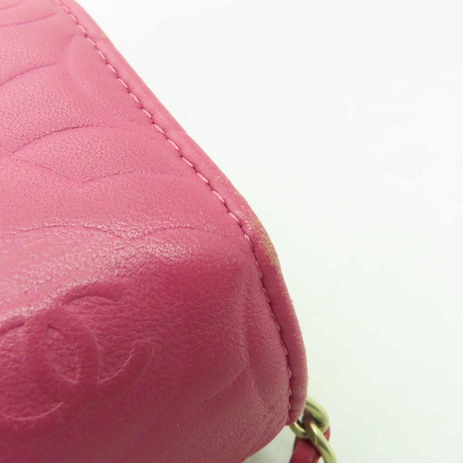 CHANEL 羊皮皮革Camelia WOC金扣鏈帶肩背袋粉紅色