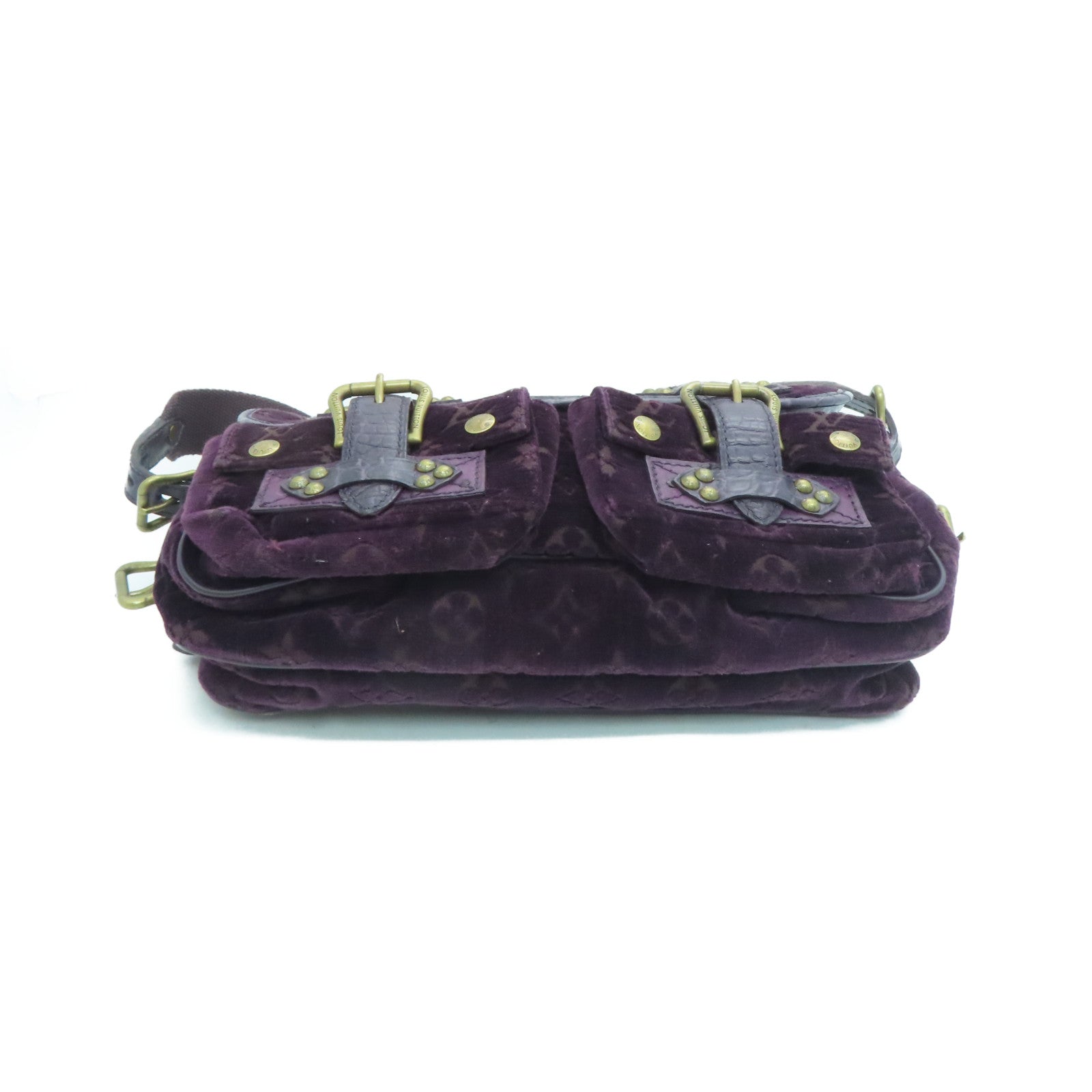 LOUIS VUITTON [Sharp discount] velvet / crocodile / ostrich leather Llyde Mon Shoulder gold buckle shoulder bag purple