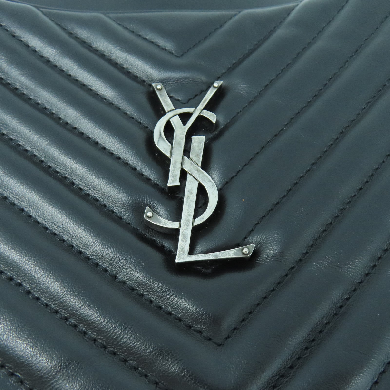 SAINT LAURENT 牛皮皮革Shoulder Bag銀扣肩背袋黑色