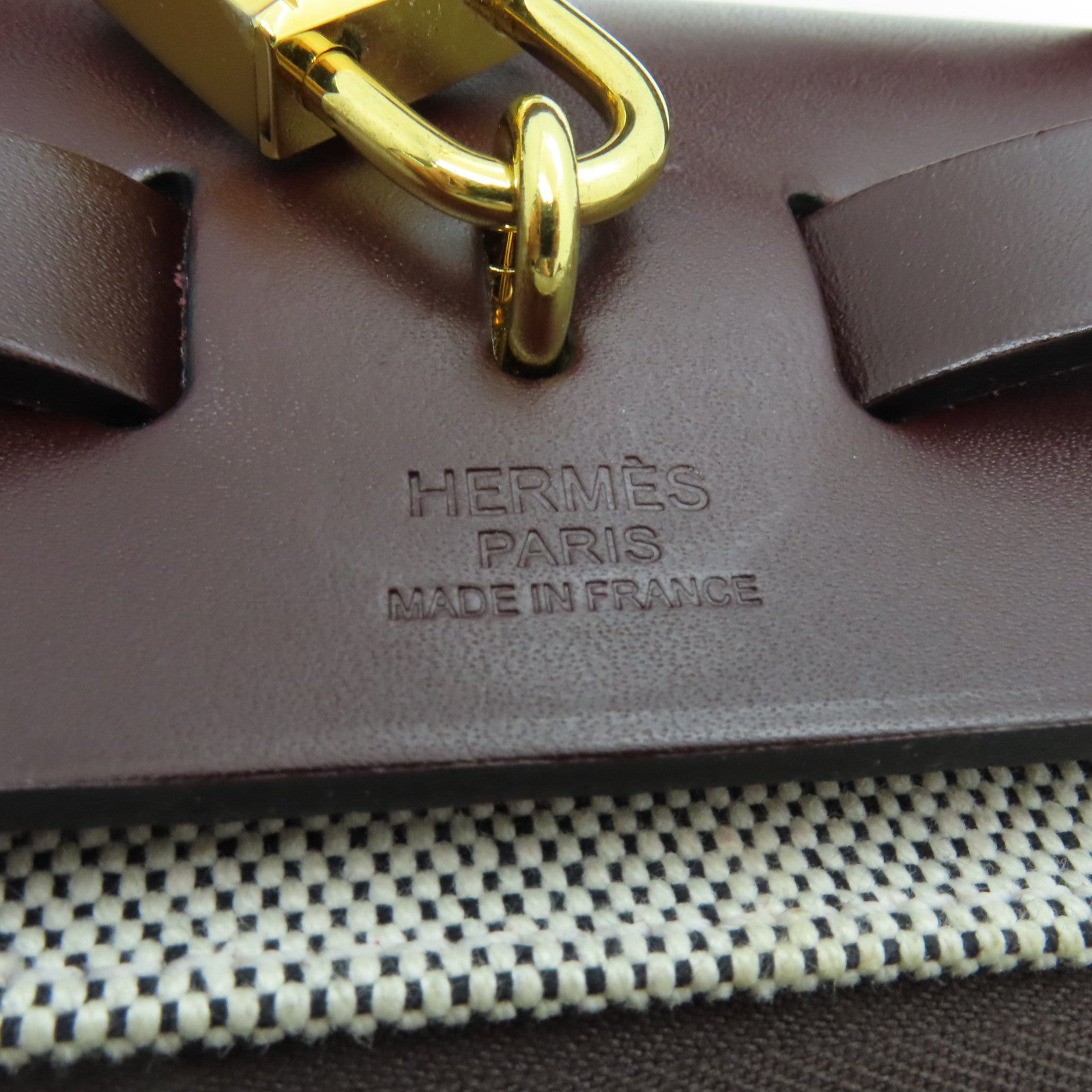 HERMES Canvas Herbag PM Gold Buckle Hand Shoulder Dual-purpose Bag Wine Red