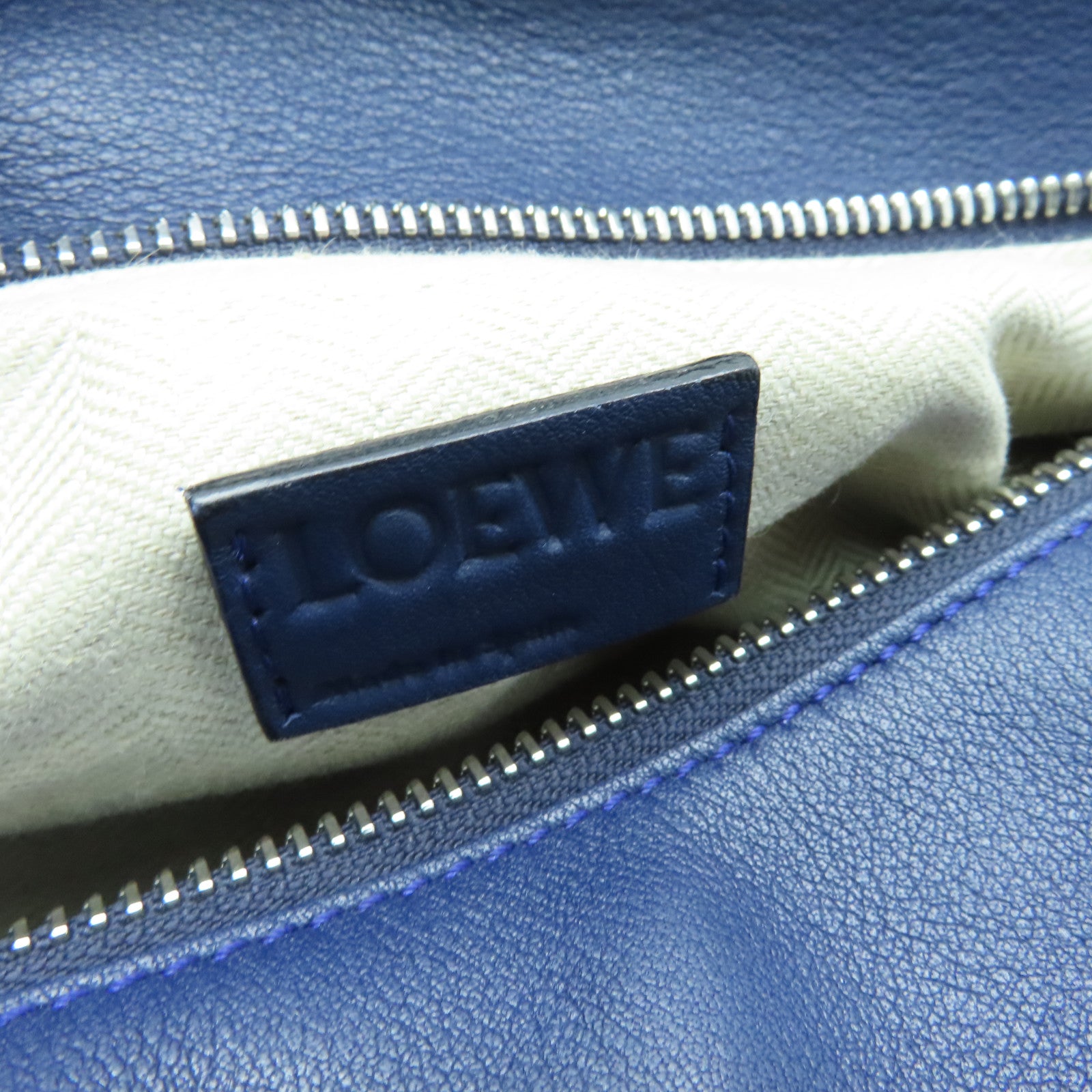 LOEWE cowhide leather Puzzle Bag silver buckle handle shoulder bag blue
