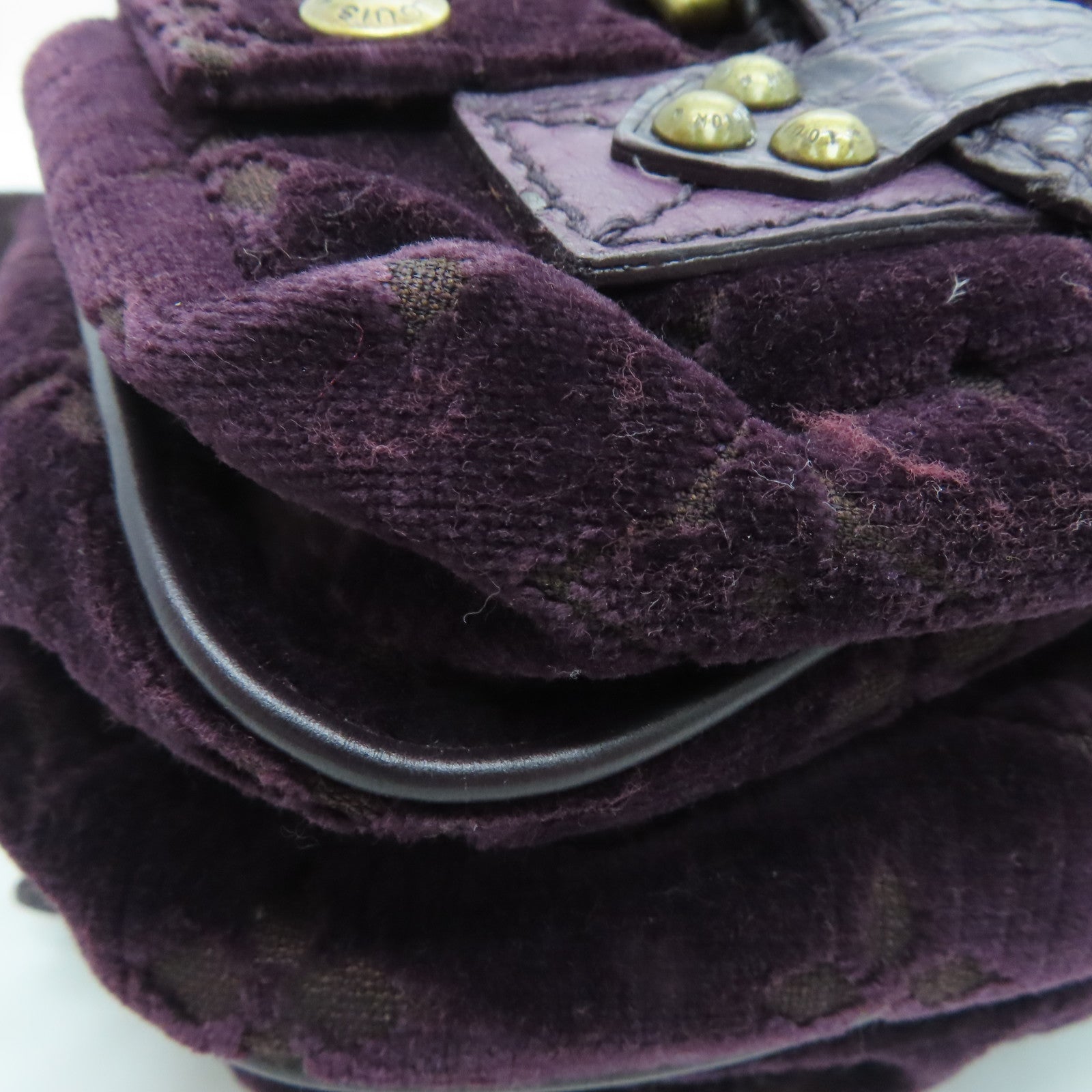 LOUIS VUITTON [Sharp discount] velvet / crocodile / ostrich leather Llyde Mon Shoulder gold buckle shoulder bag purple