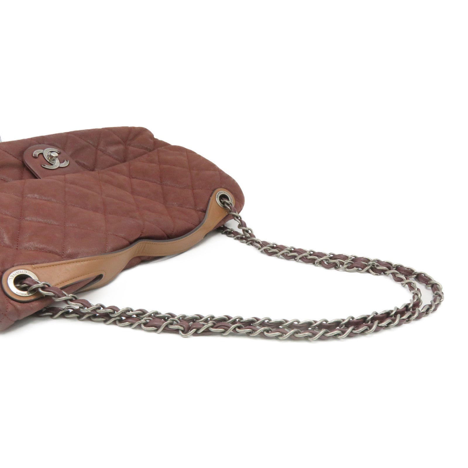 CHANEL [Sharp Discount] Lingge Cowhide Leather Chain Shoulder Bag Silver Buckle Shoulder Bag Brown