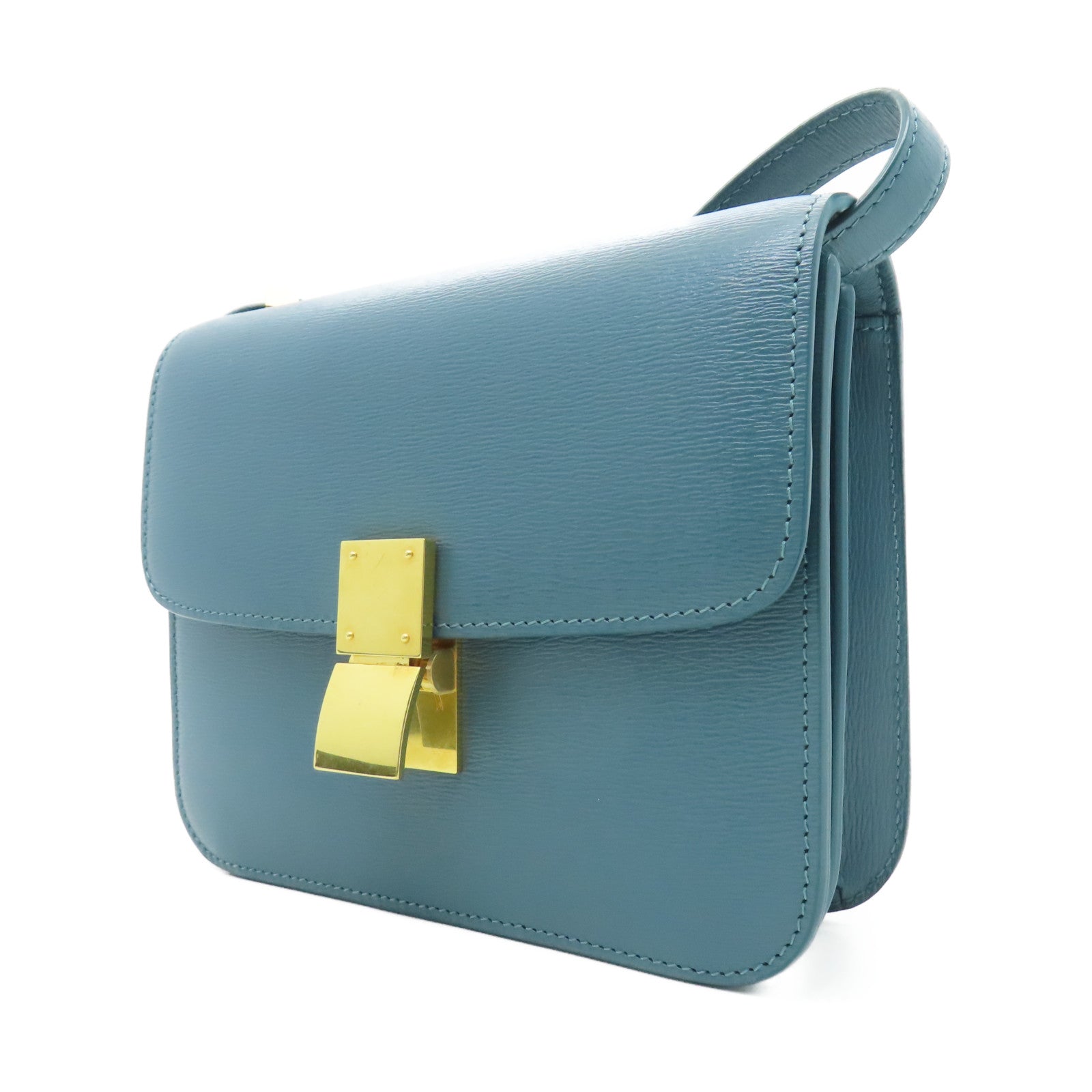 CELINE 牛皮皮革Classic Box金扣肩背袋藍綠色