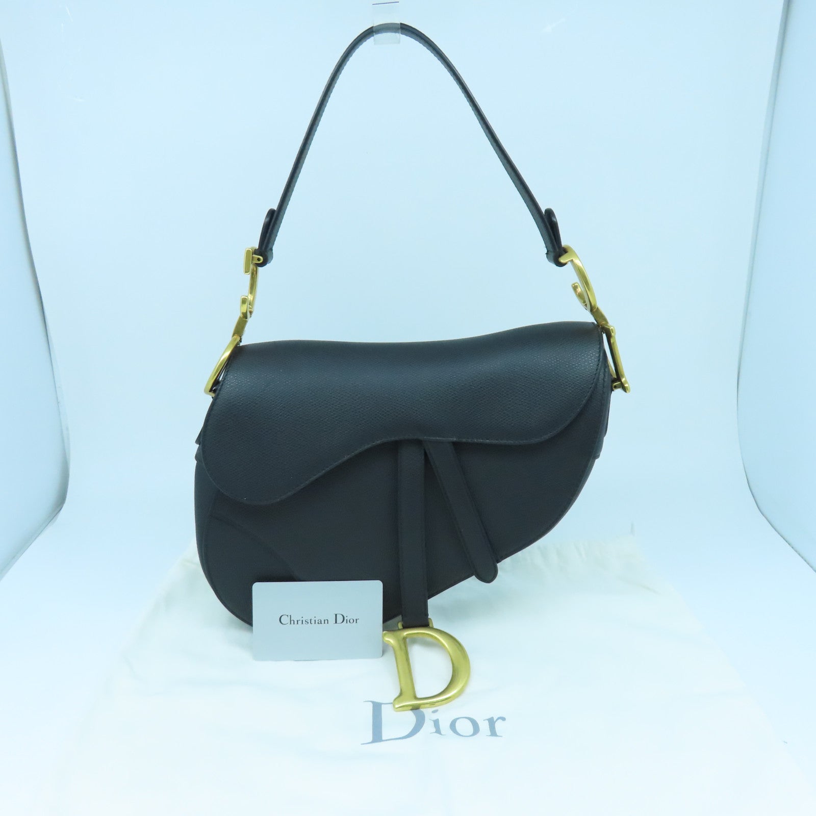 Dior 牛皮皮革Saddle Bag金扣手挽袋黑色