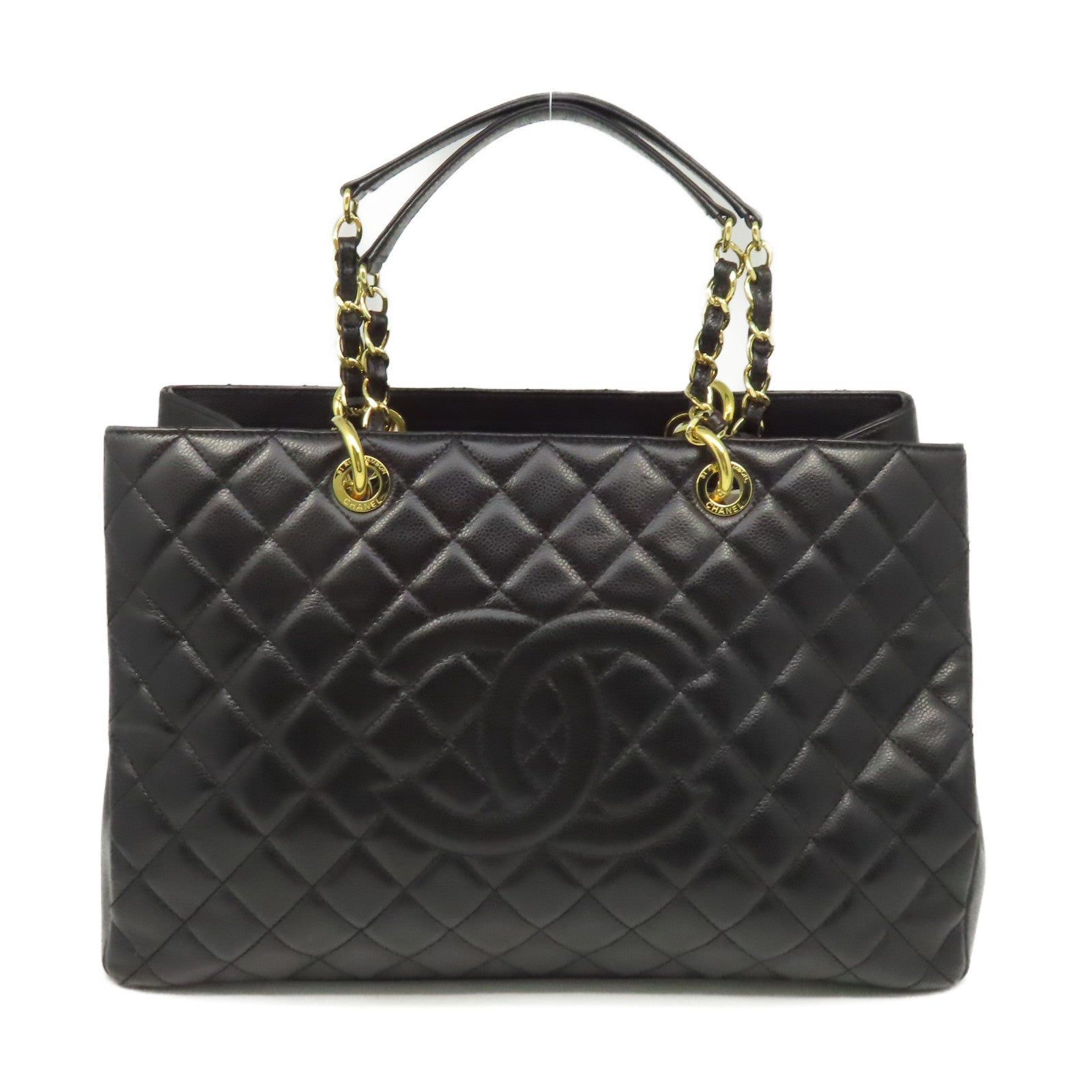 CHANEL 菱格Caviar皮革GST Chain Shoulder Bag金扣鏈帶肩背袋黑色