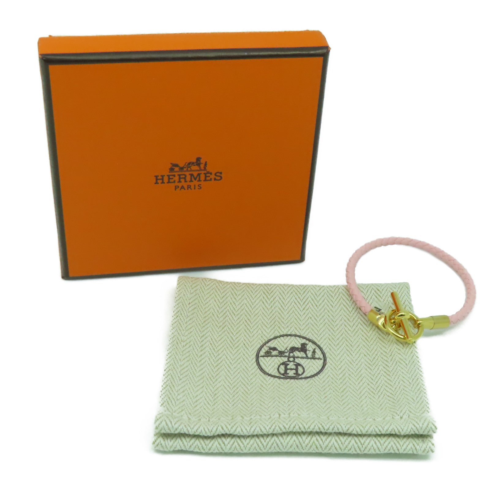 HERMES Swift皮革Glenan Bracelets金扣手鐲粉紅色