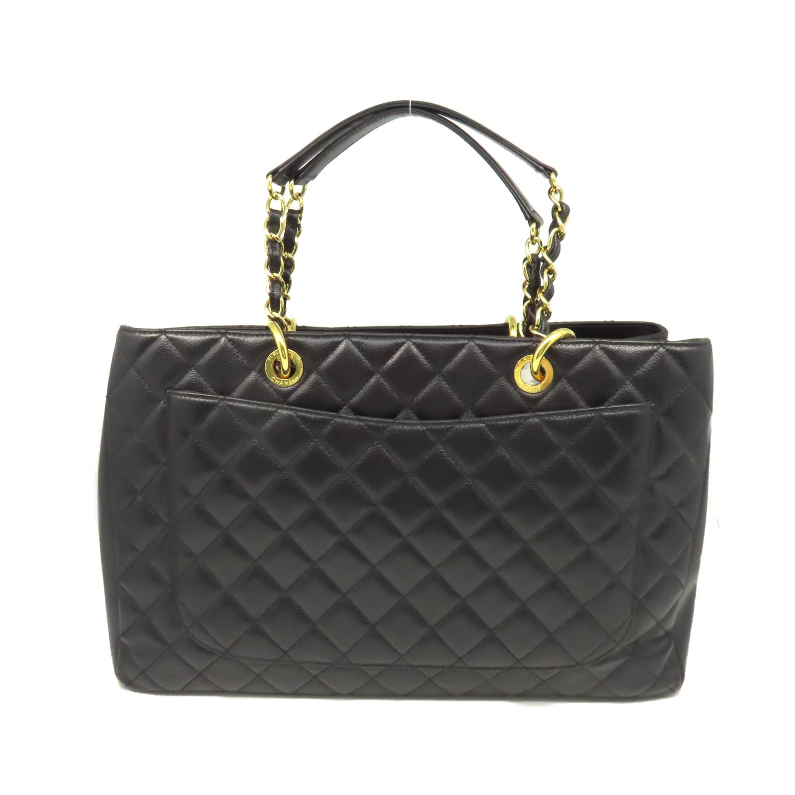 CHANEL 菱格Caviar皮革GST Chain Shoulder Bag金扣鏈帶肩背袋黑色