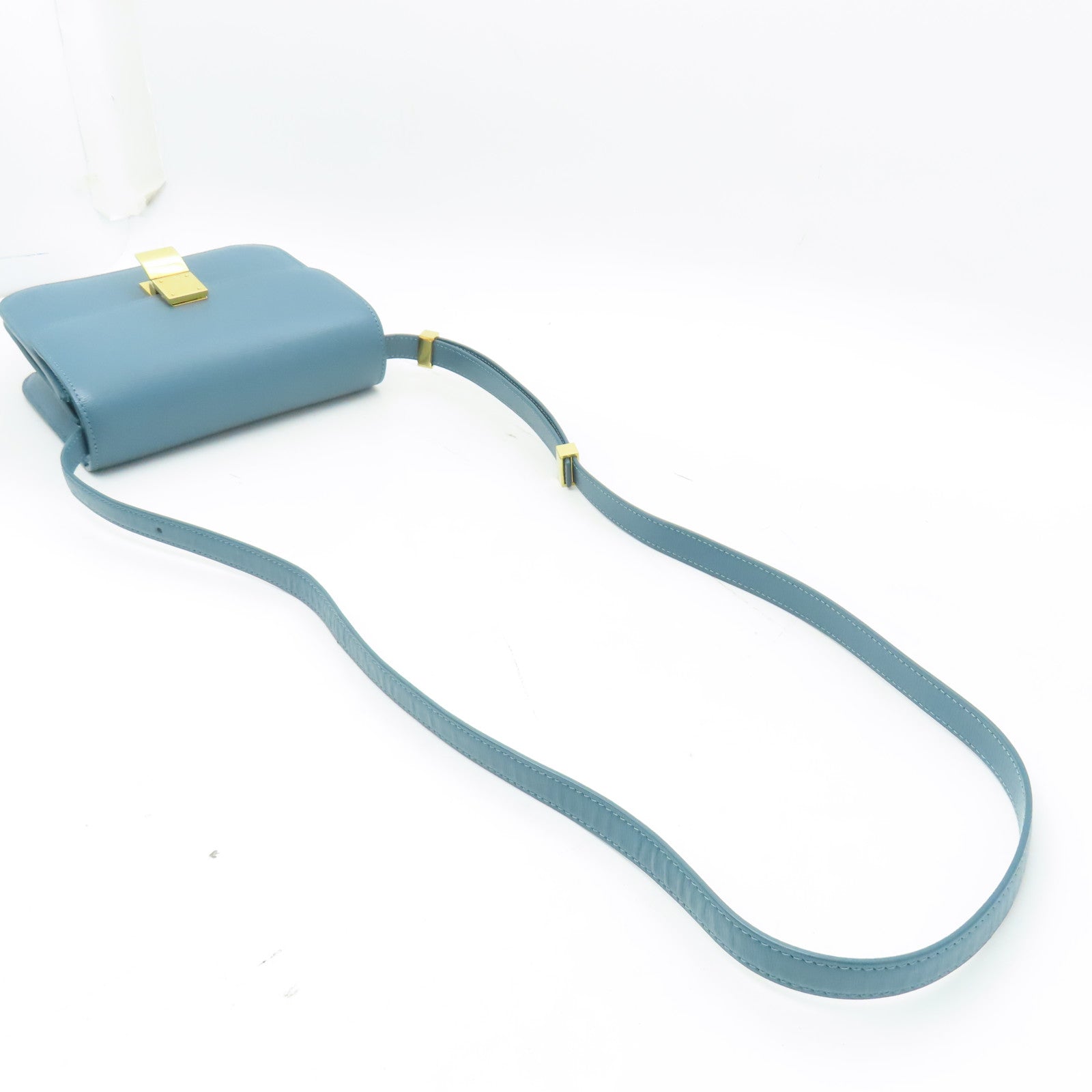 CELINE 牛皮皮革Classic Box金扣肩背袋藍綠色