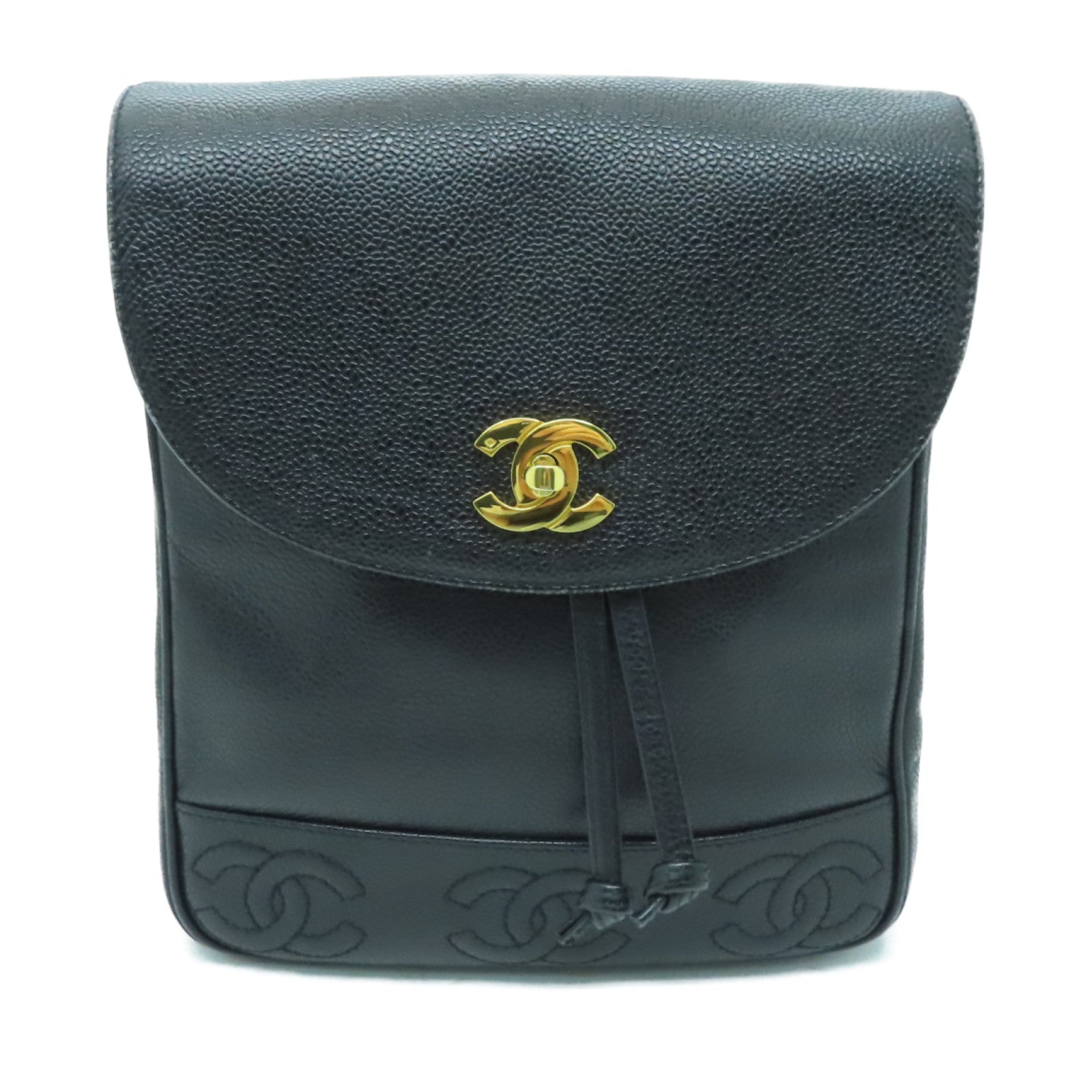 CHANEL Caviar皮革Backpack金扣背包黑色