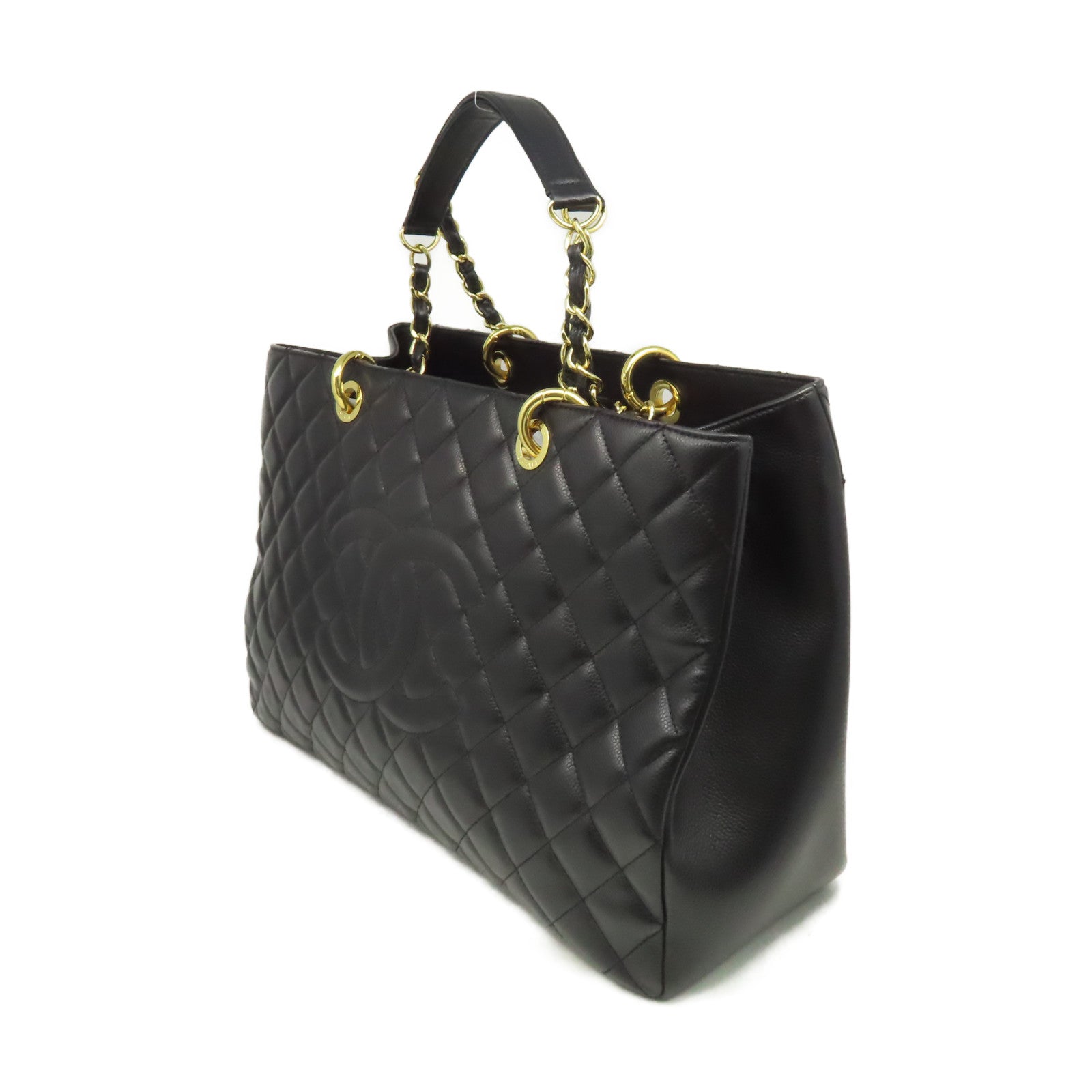 CHANEL 菱格Caviar皮革GST Chain Shoulder Bag金扣鏈帶肩背袋黑色