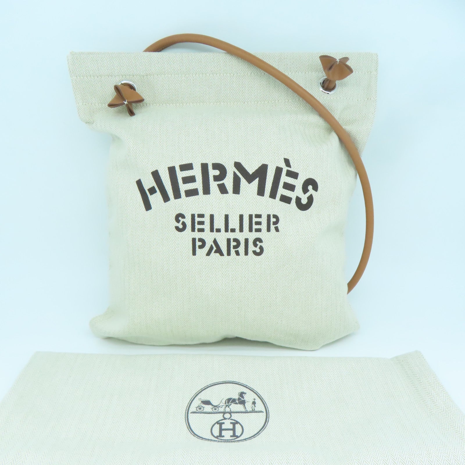 HERMES 帆布Aline銀扣肩背袋米色