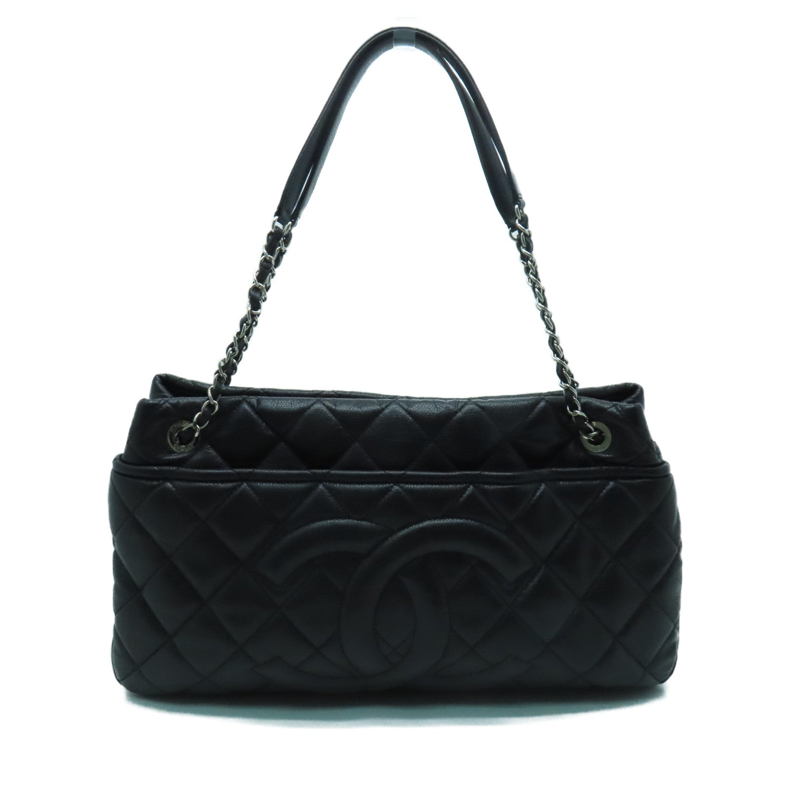 CHANEL rhombic cowhide leather Shoulder Bag silver buckle shoulder bag black