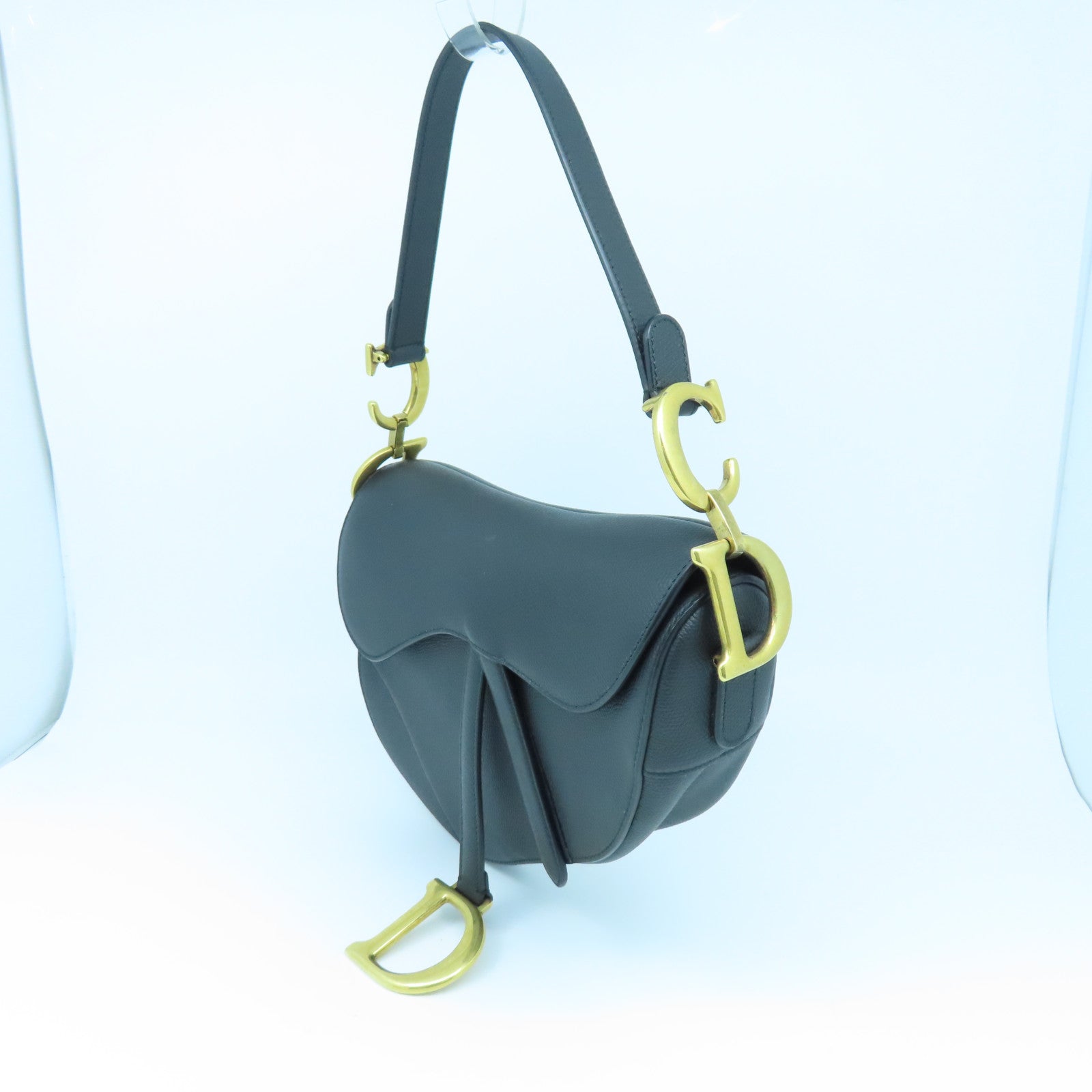 Dior 牛皮皮革Saddle Bag金扣手挽袋黑色