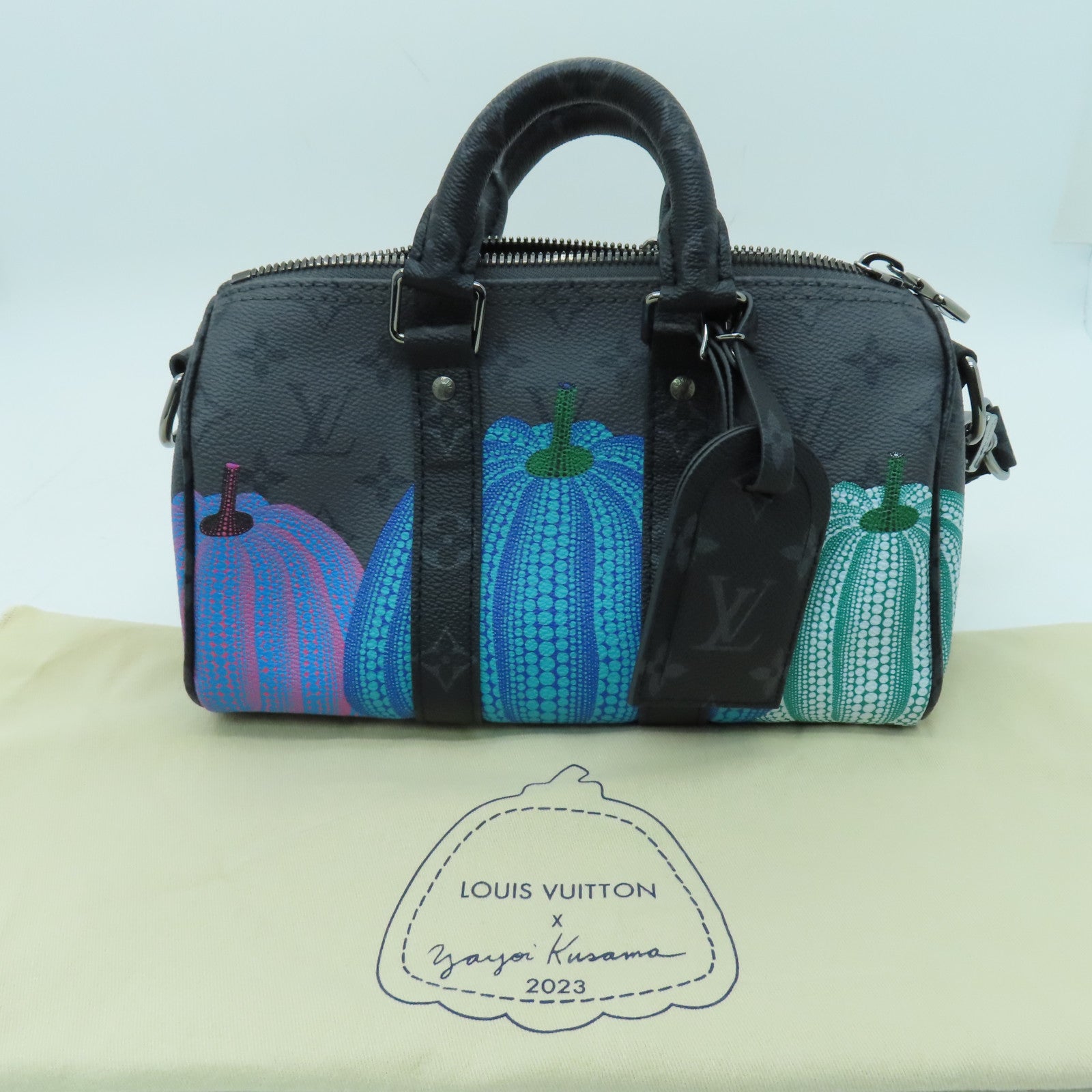 LOUIS VUITTON Monogram Eclipse YK Keepall 25银扣手挽肩背两用袋灰色/多色