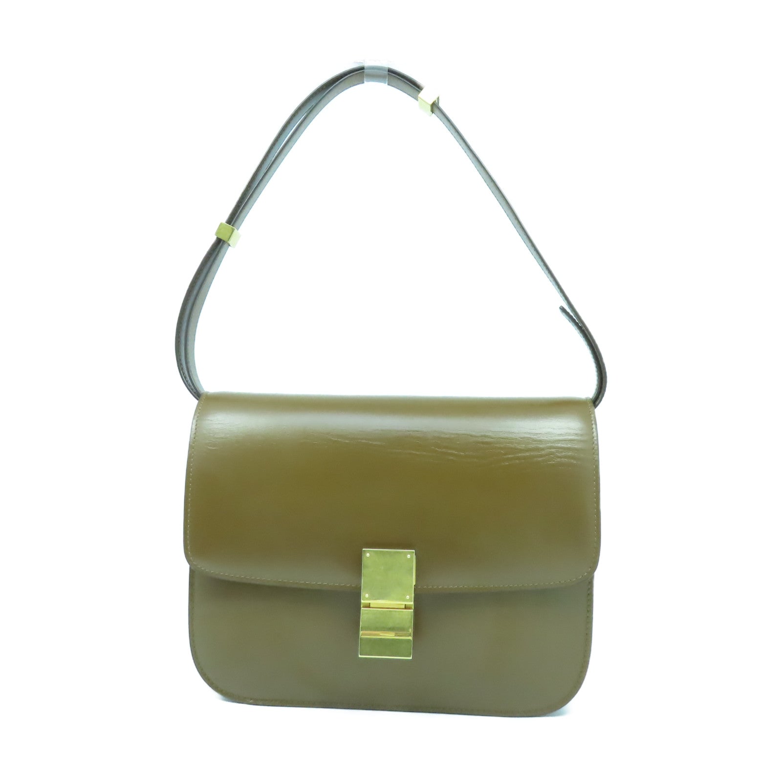 CELINE 牛皮皮革Medium Classic Box金扣肩背袋駱駝色
