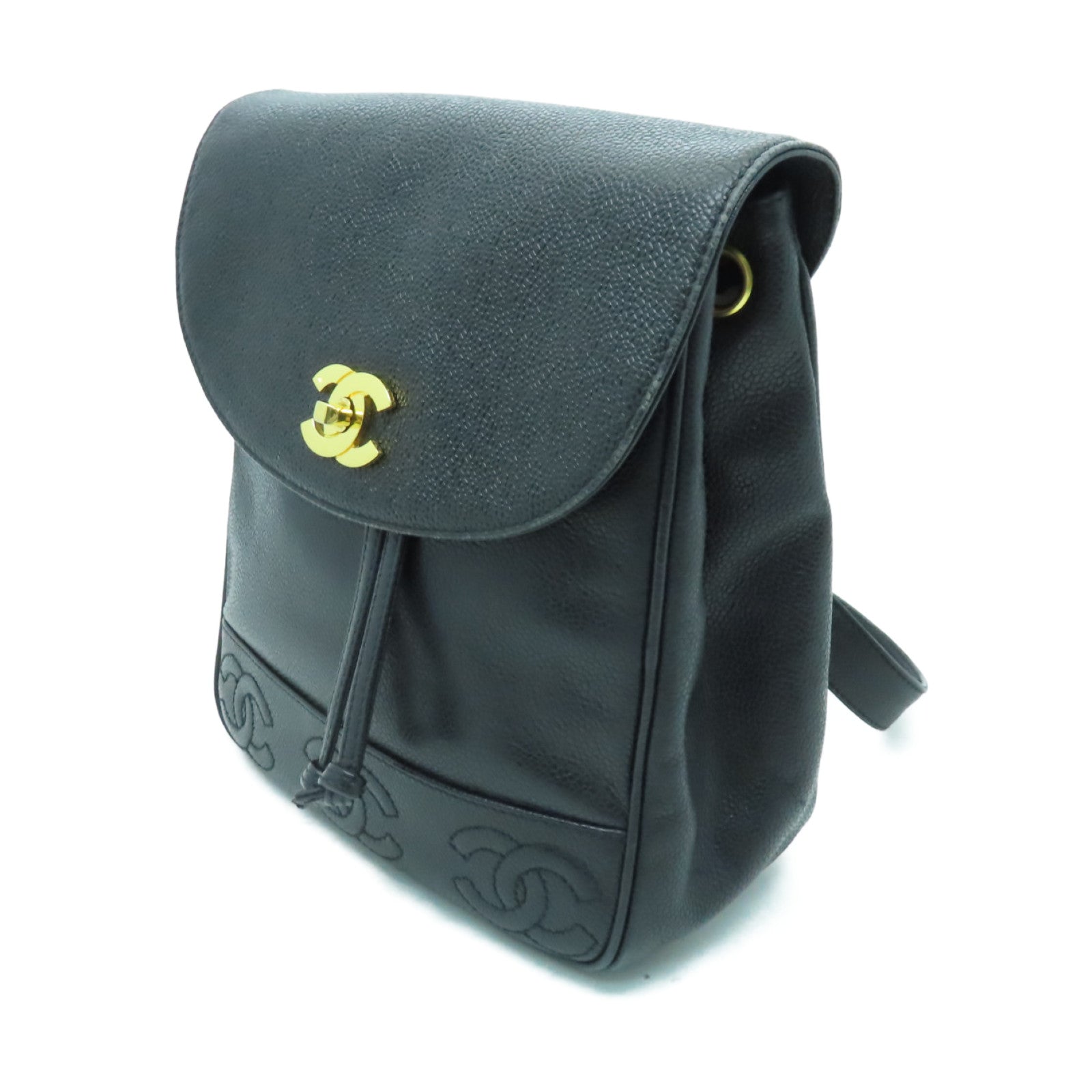 CHANEL Caviar皮革Backpack金扣背包黑色