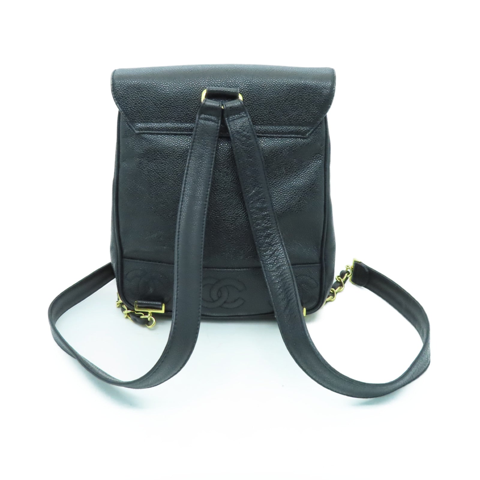 CHANEL Caviar皮革Backpack金扣背包黑色