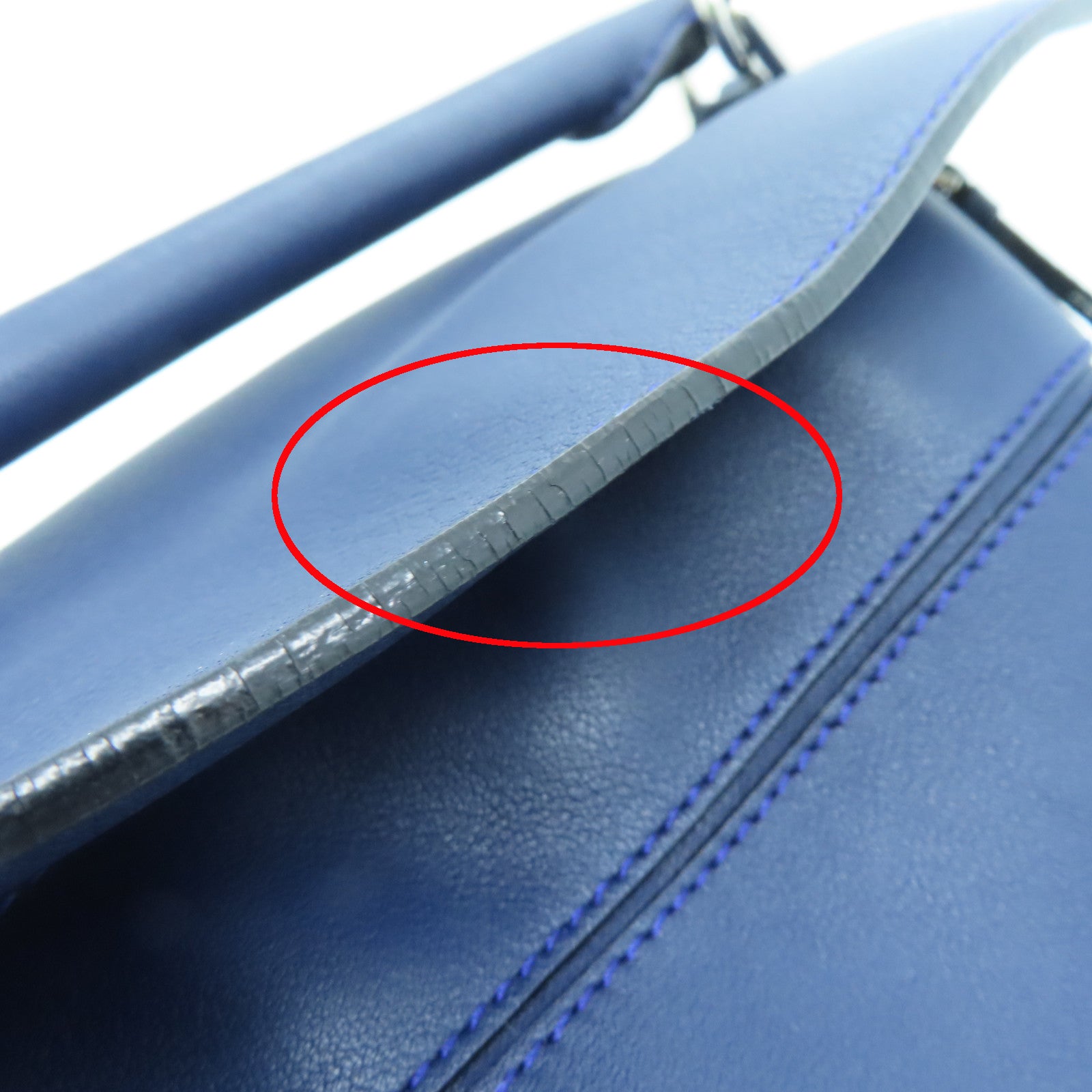 LOEWE cowhide leather Puzzle Bag silver buckle handle shoulder bag blue