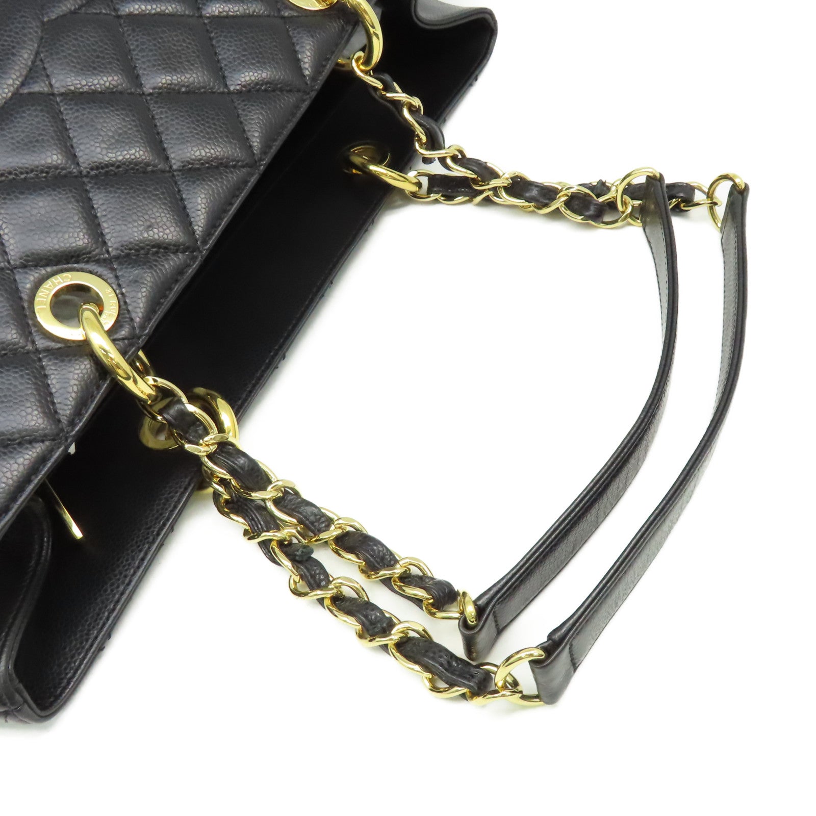 CHANEL 菱格Caviar皮革GST Chain Shoulder Bag金扣鏈帶肩背袋黑色