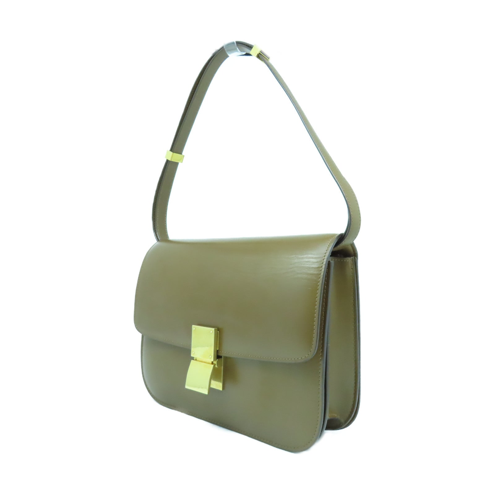 CELINE 牛皮皮革Medium Classic Box金扣肩背袋駱駝色
