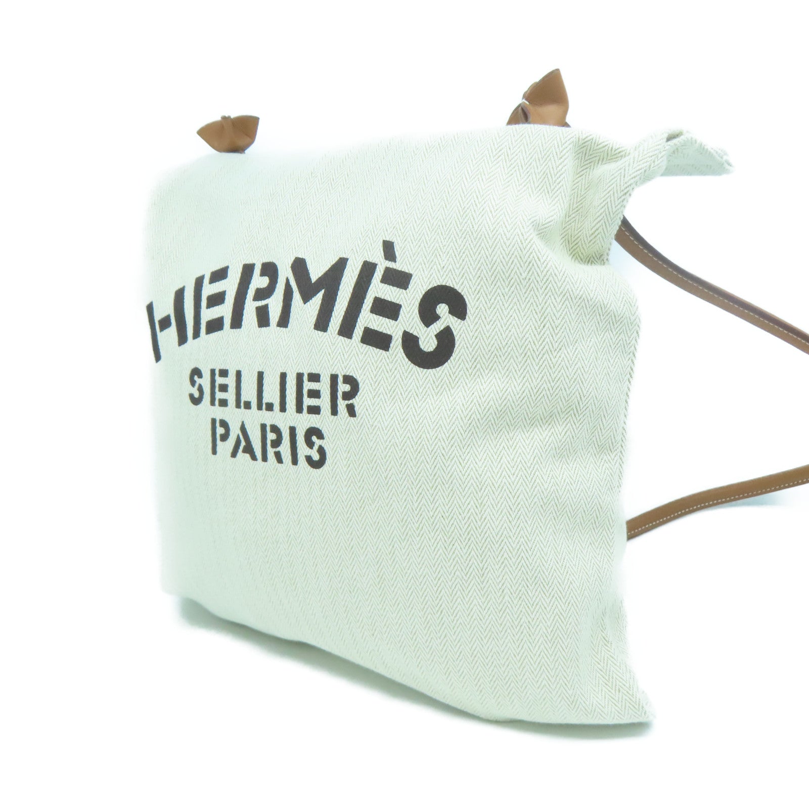 HERMES 帆布Aline銀扣肩背袋米色