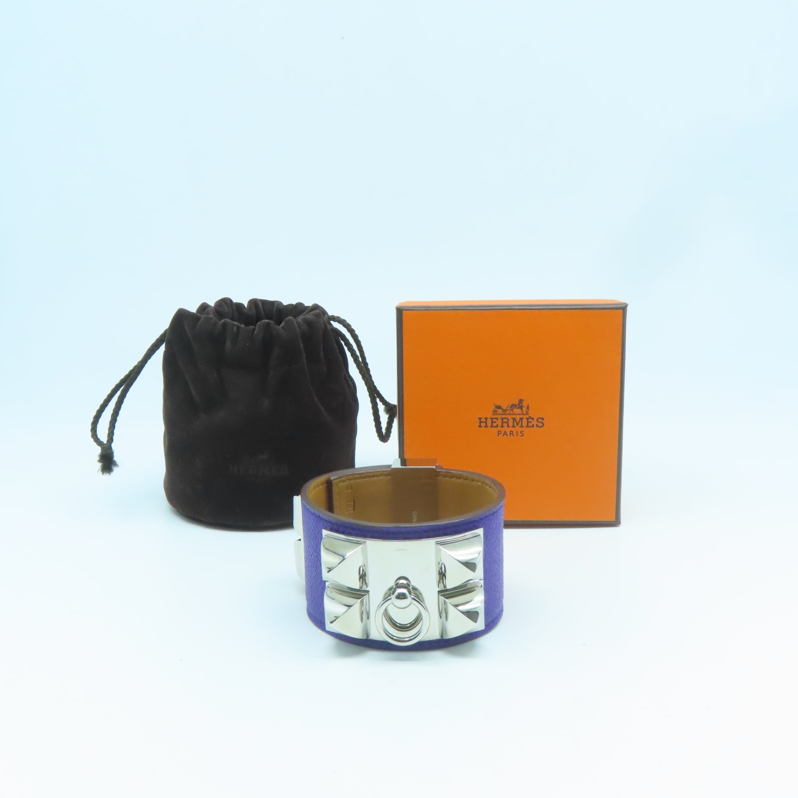 HERMES Epsom皮革/金属CDC Bracelet銀扣手鐲Violet紫色