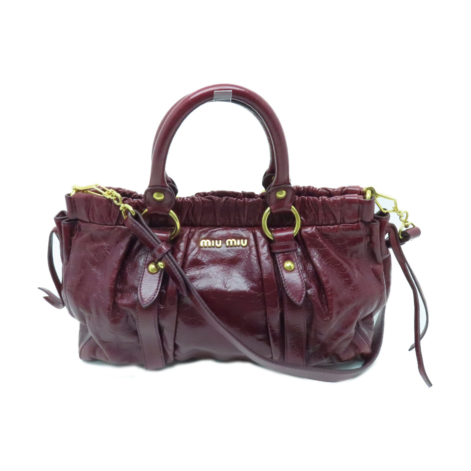 Miu Miu Calfskin Leather 2 Way Shoulder Gold Buckle Shoulder Bag Red