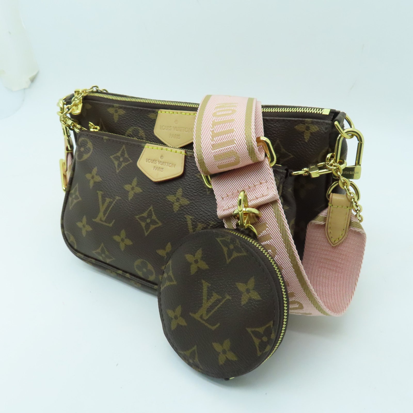 LOUIS VUITTON Monogram Multi Pochette Accessoires金扣肩背袋啡色