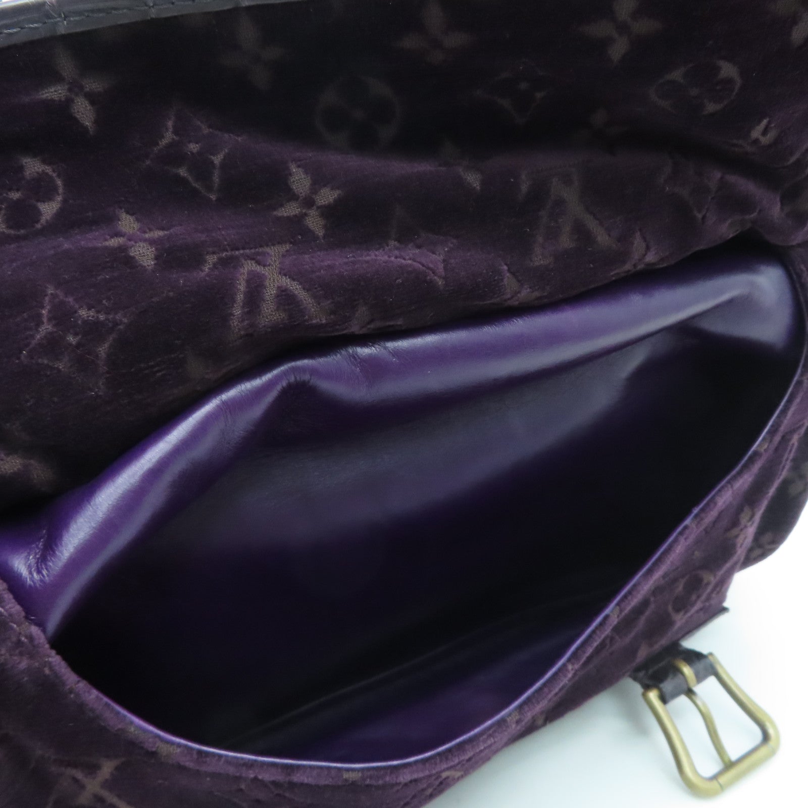 LOUIS VUITTON [Sharp discount] velvet / crocodile / ostrich leather Llyde Mon Shoulder gold buckle shoulder bag purple