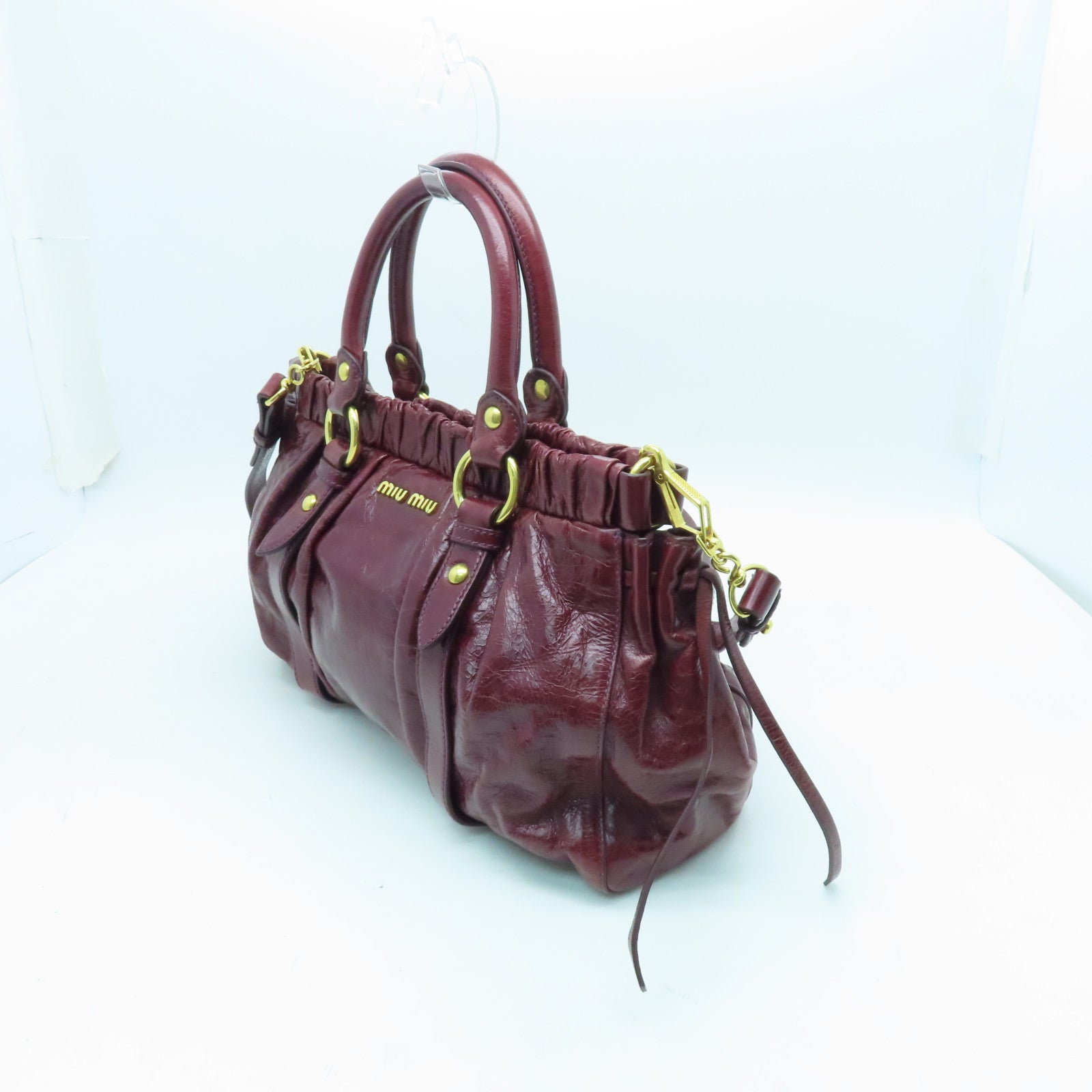 Miu Miu Calfskin Leather 2 Way Shoulder Gold Buckle Shoulder Bag Red