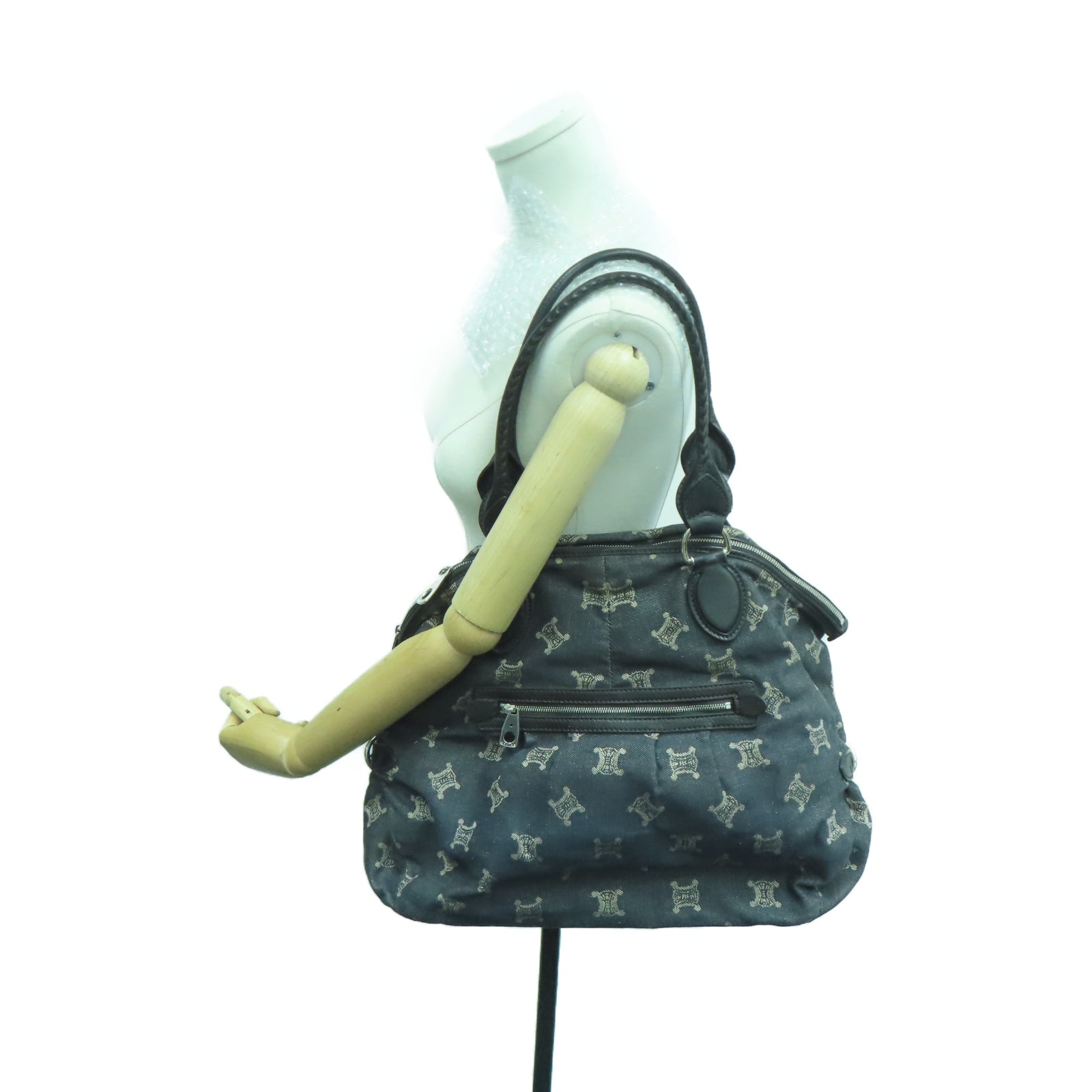 CELINE 帆布Shoulder Bag银扣肩背袋黑色